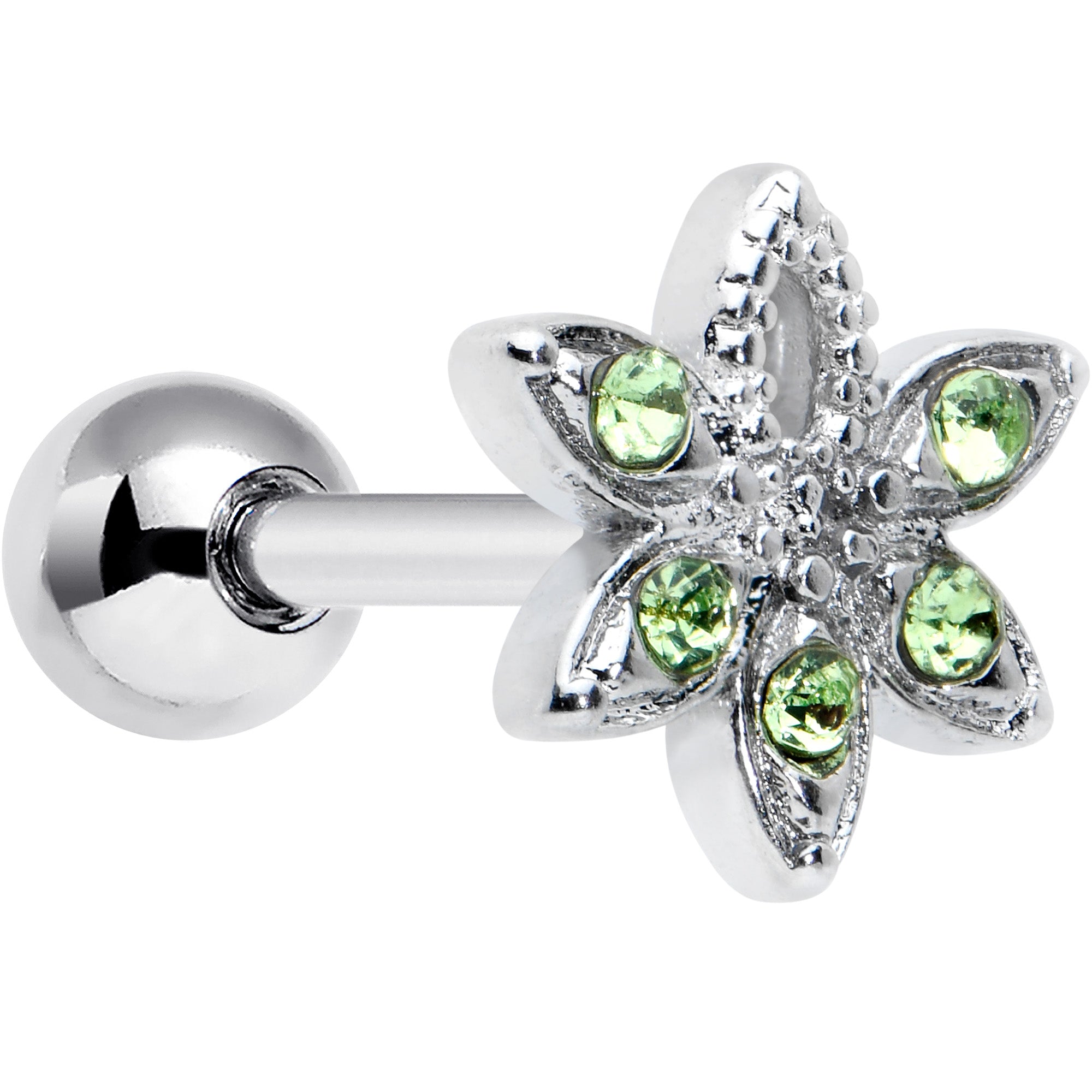 16G 1/4 Green Gem Texture Loopy Pot Leaf Cartilage Tragus Earring