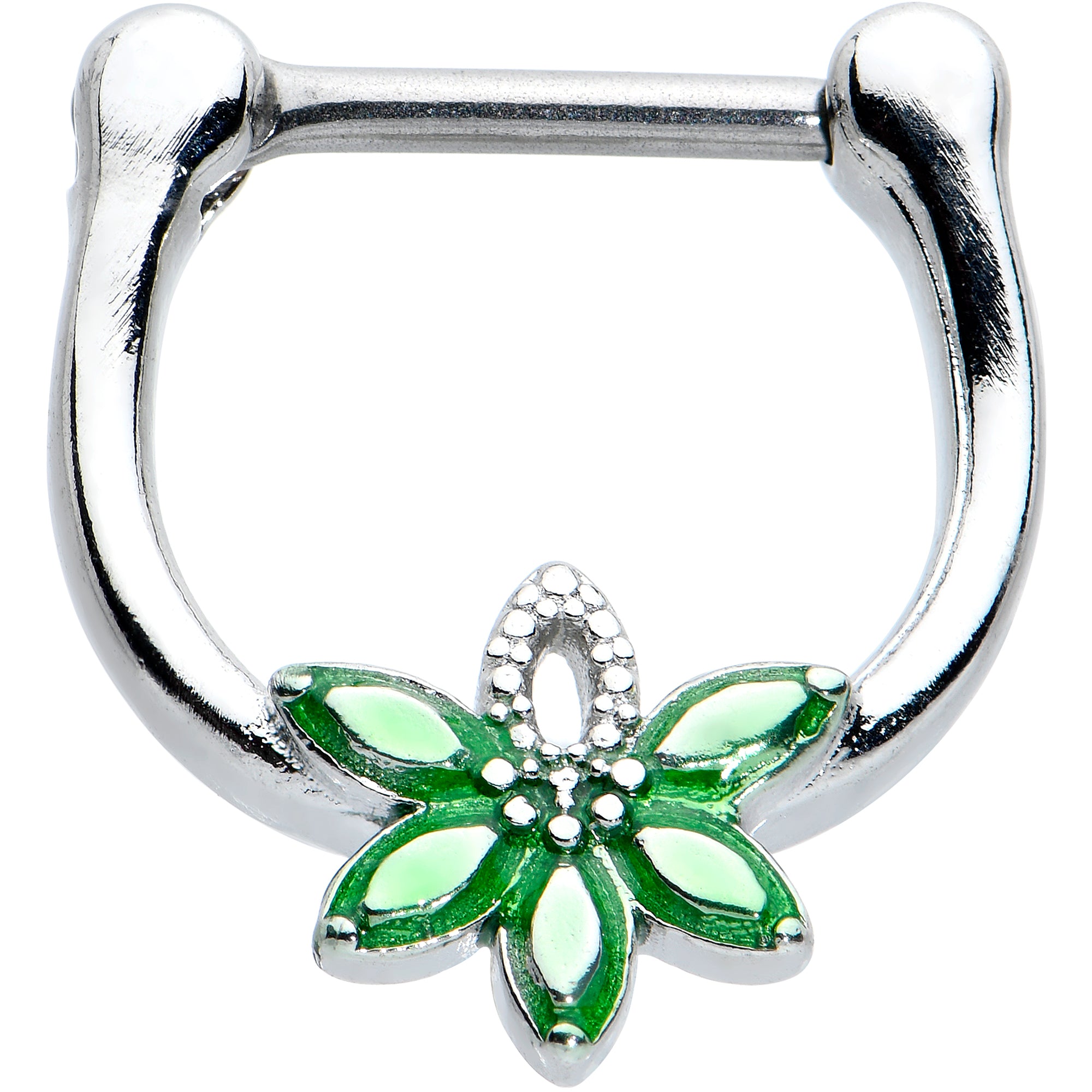 16G 5/16 Green Gem Textured Pot Leaf Cartilage Clicker