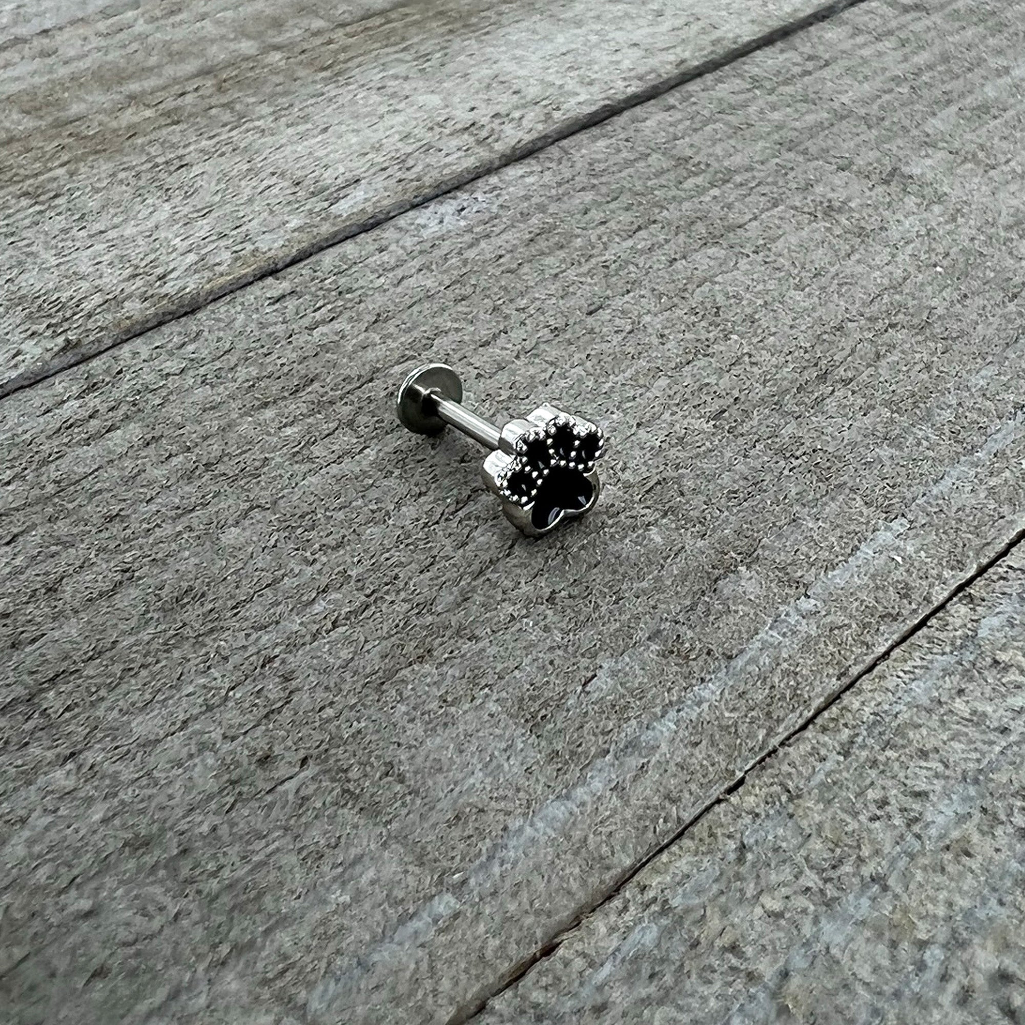 16G 5/16 Textured Black Paw Print Labret Monroe Tragus