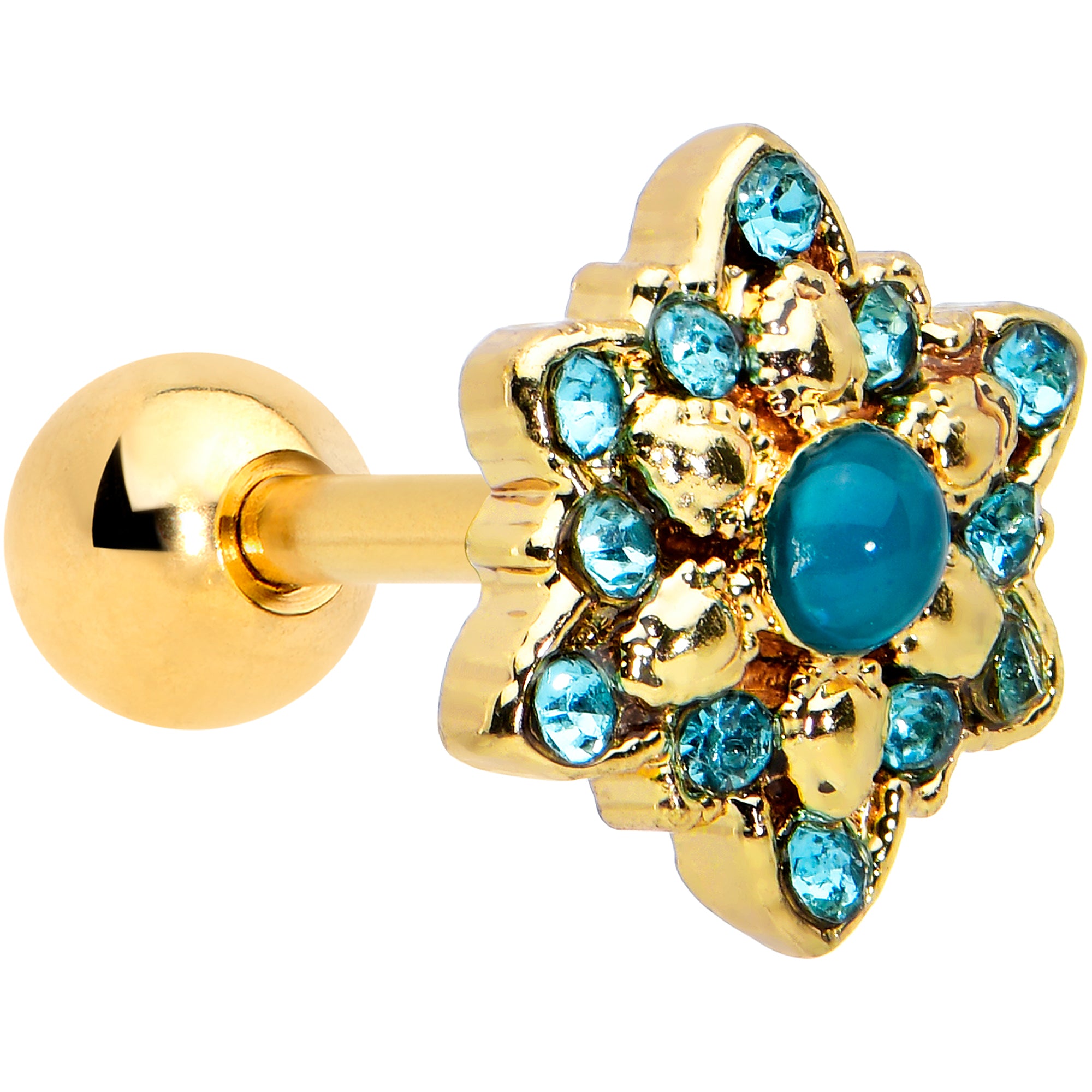 16G 1/4 Blue Gem Gold Tone Snowflake Cartilage Tragus Earring