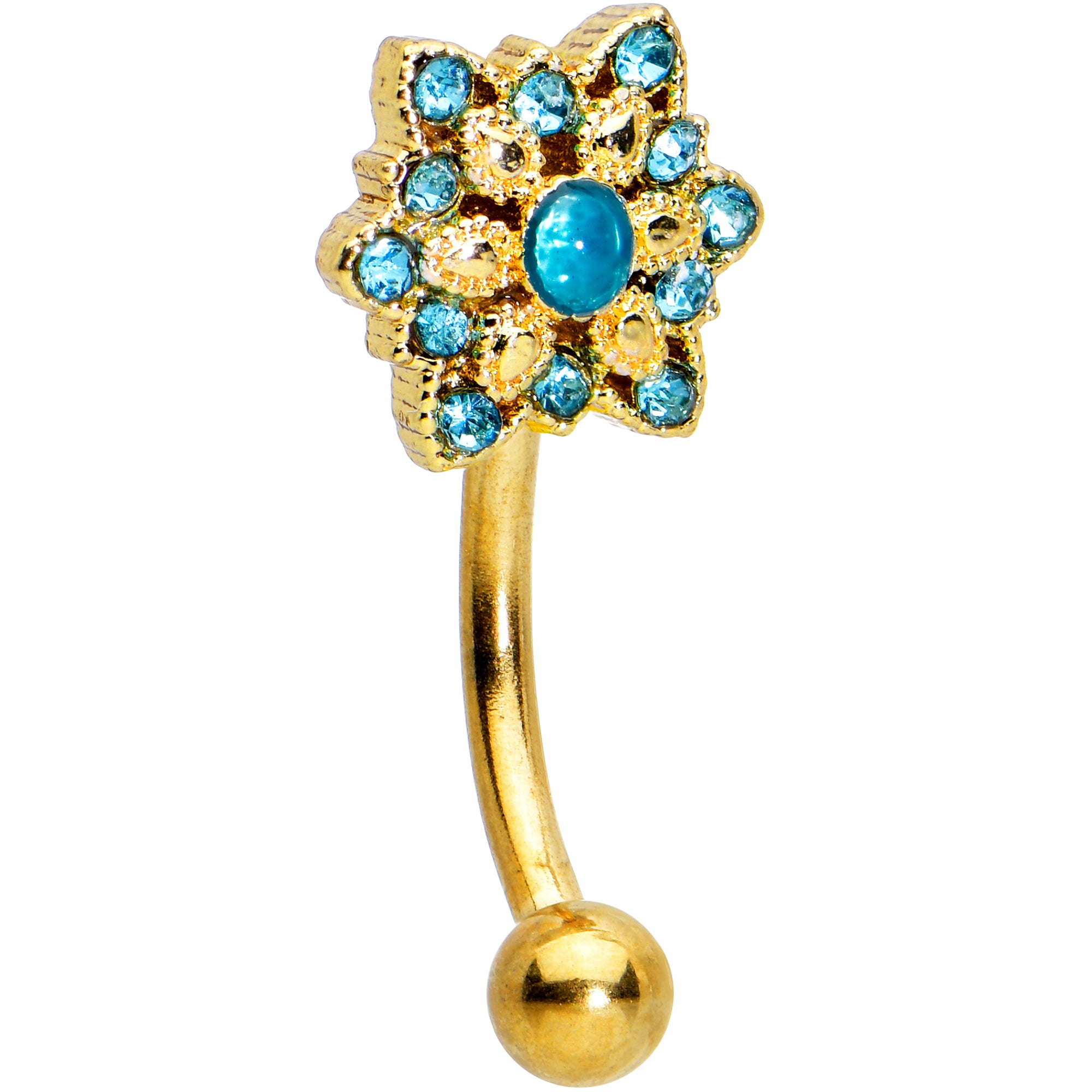 16G 5/16 Blue Gem Gold Tone Snowflake Christmas Eyebrow Ring