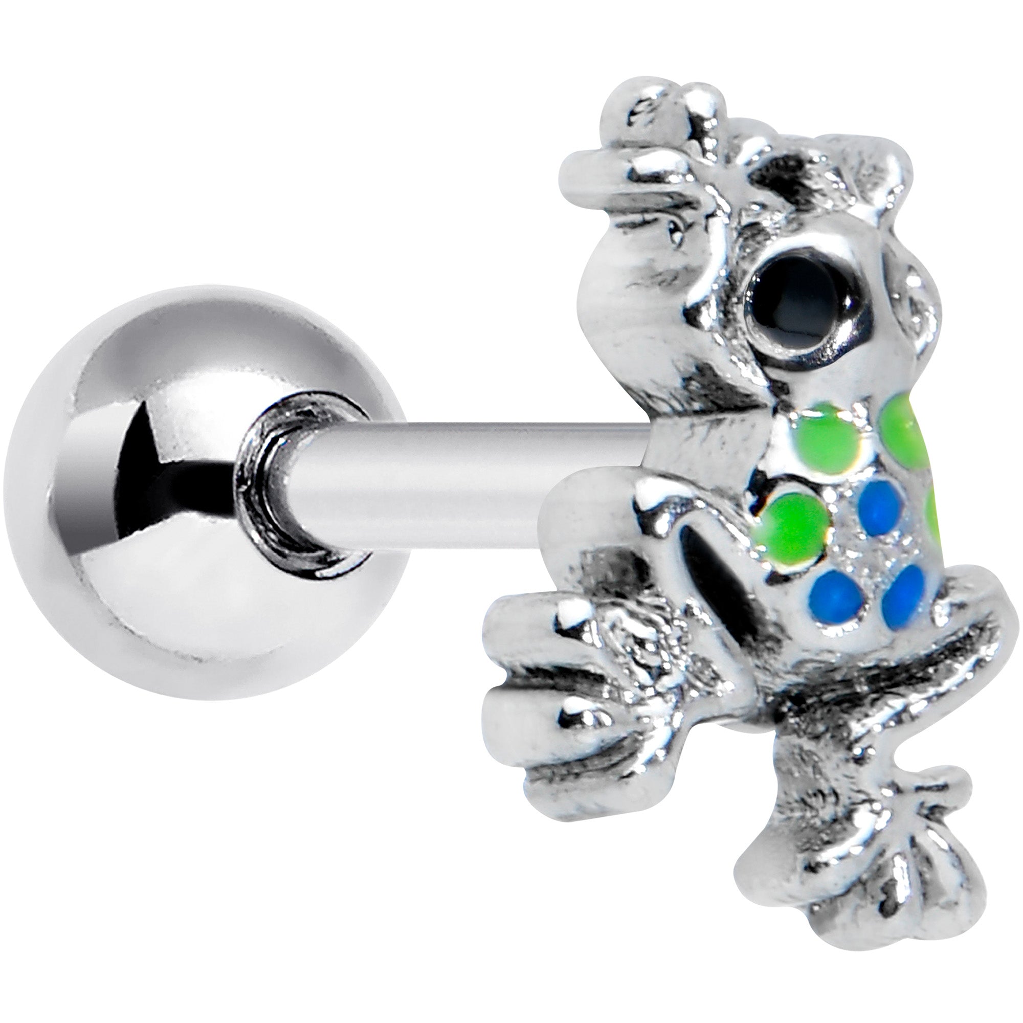 16G 1/4 Black Gem Polka Dot Frog Cartilage Tragus Earring