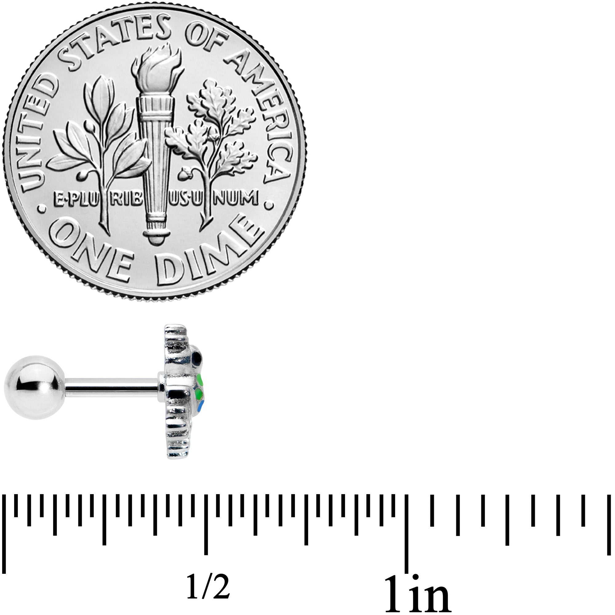 16G 1/4 Black Gem Polka Dot Frog Cartilage Tragus Earring