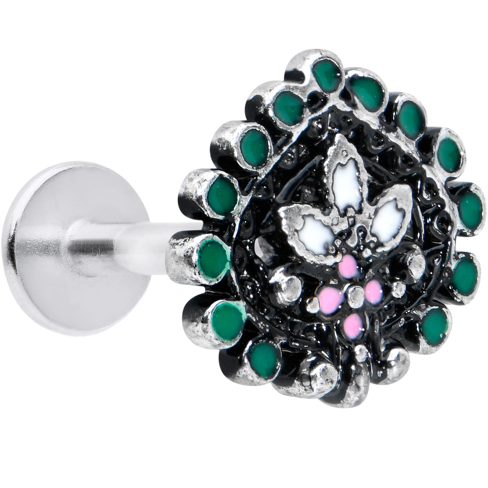 16G 5/16 Stylized Pink Green Abstract Leaf Labret Monroe Tragus