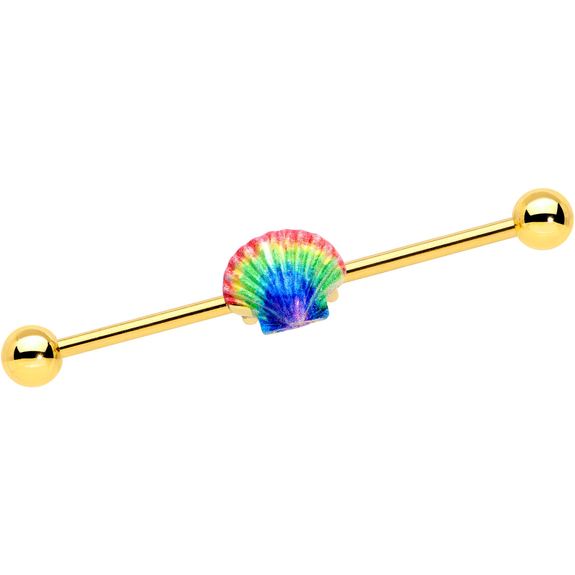 14G Gold Tone Rainbow Scallop Shell Industrial Barbell 38mm
