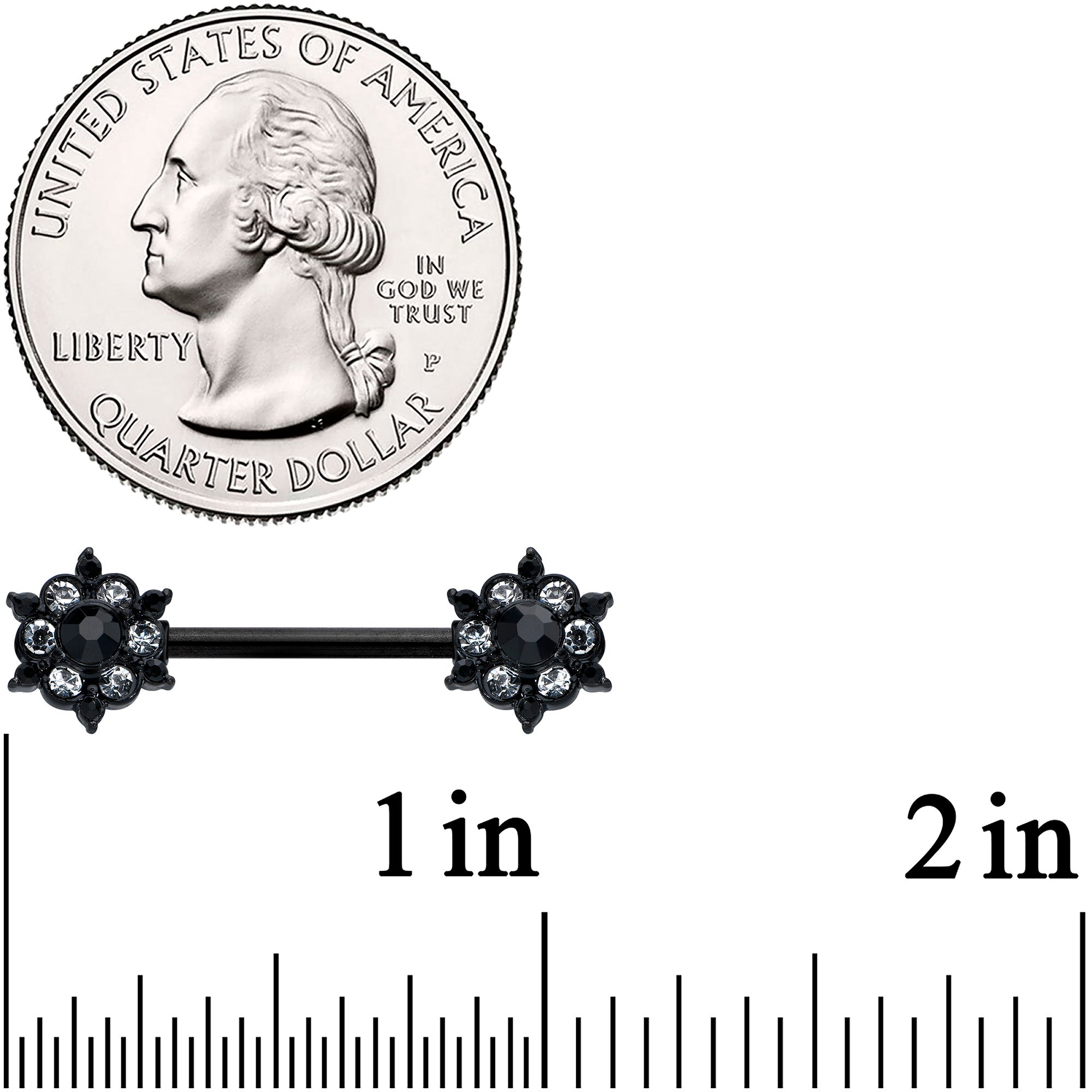 14G 9/16 Clear CZ Gem Black Abstract Sun Barbell Nipple Ring Set