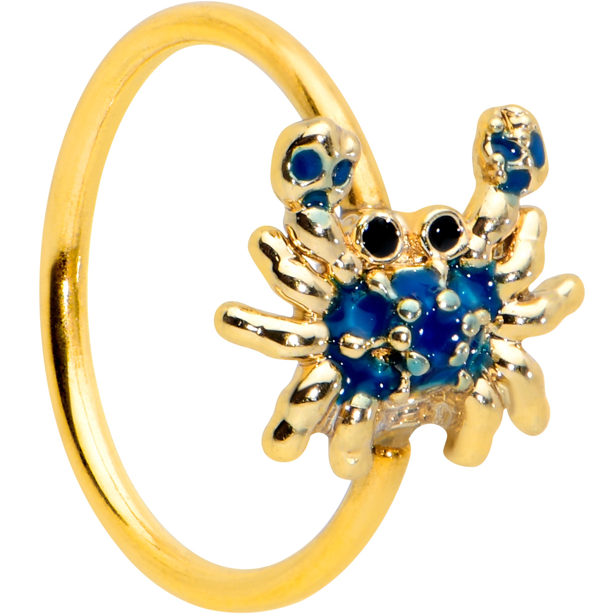 20G 5/16 Black Gem Gold Tone Blue Crab Nautical Nose Hoop