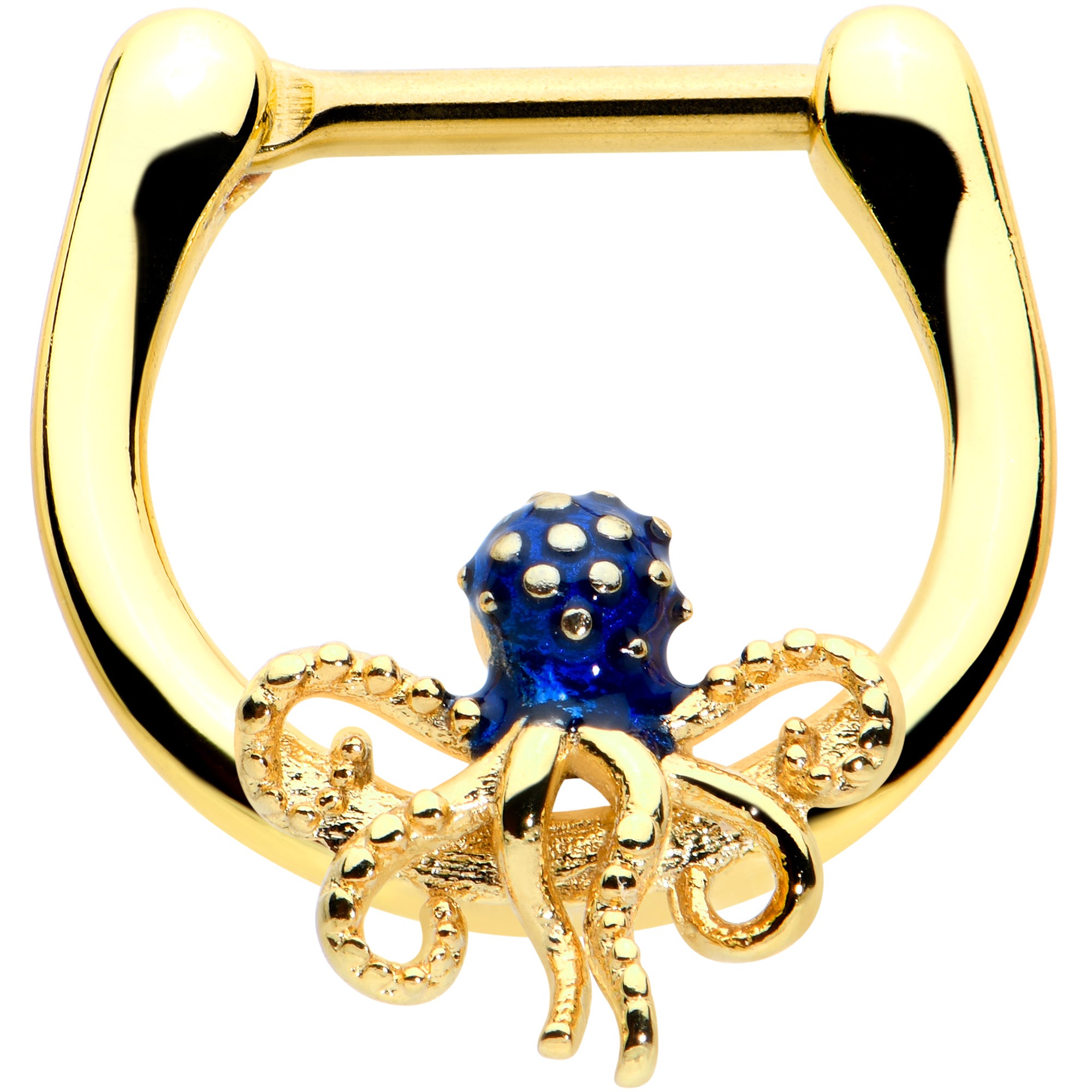 16G 5/16 Gold Tone Textured Blue Octopus Cartilage Clicker