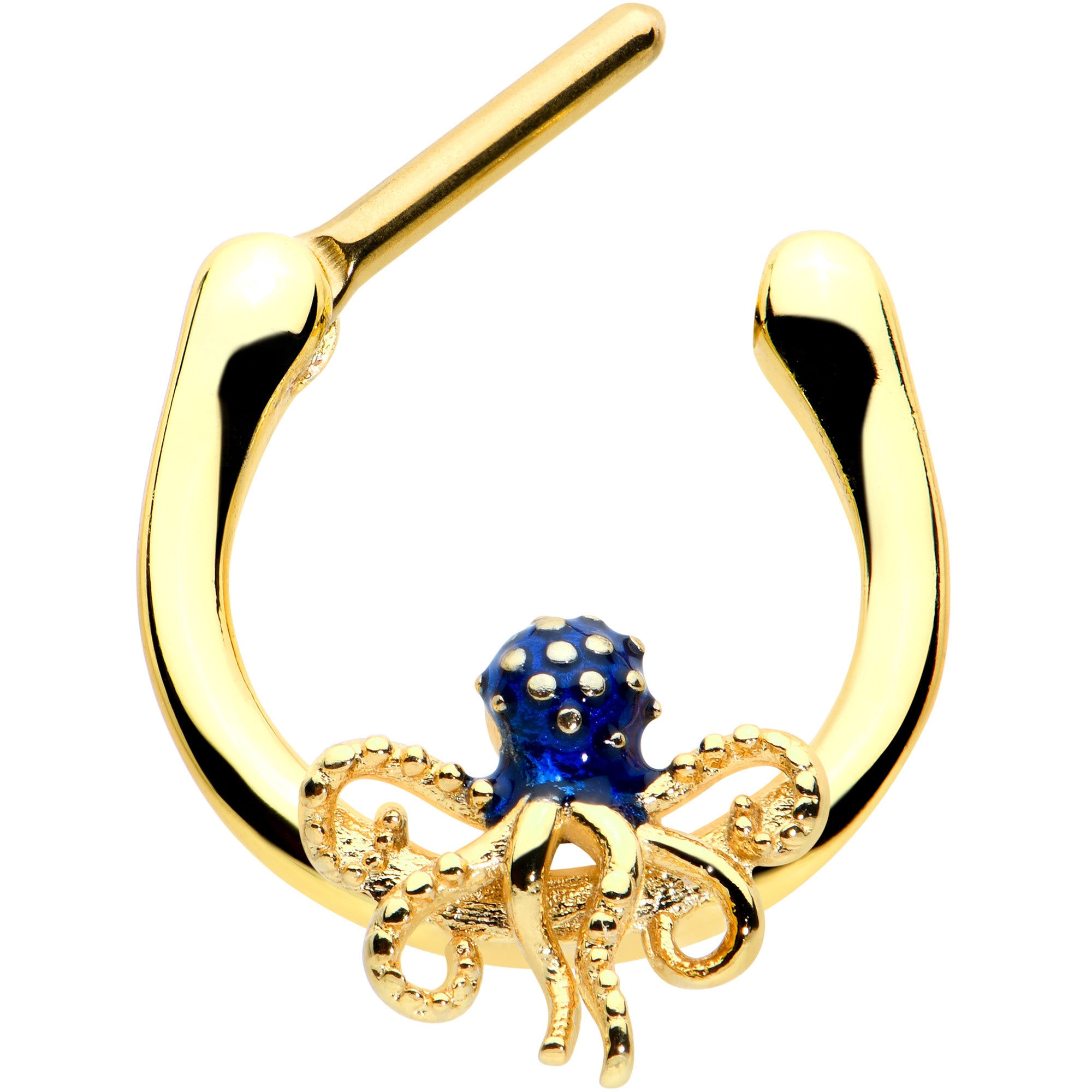 16G 5/16 Gold Tone Textured Blue Octopus Cartilage Clicker