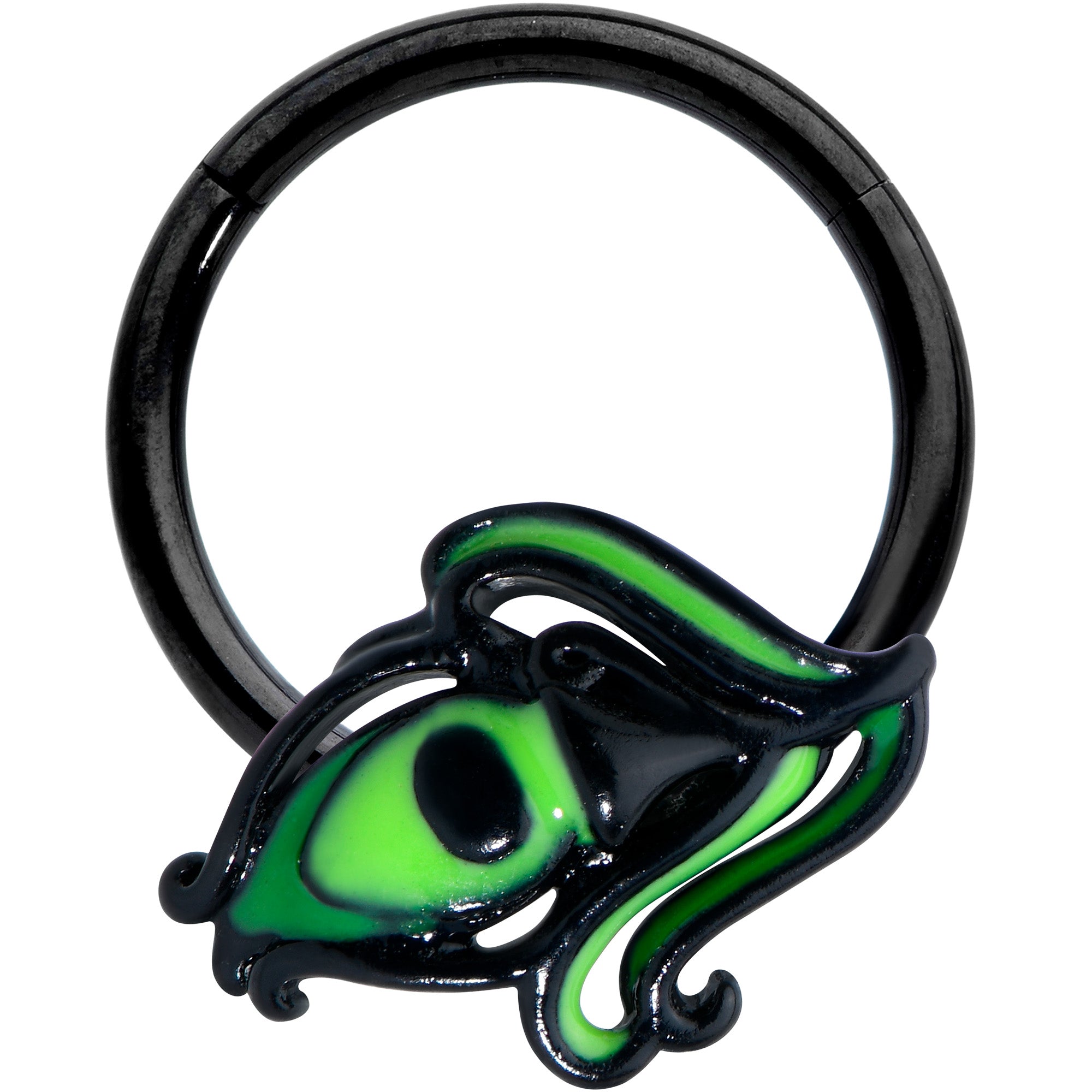 16G 3/8 Black Striking Peacock Feather Hinged Segment Ring