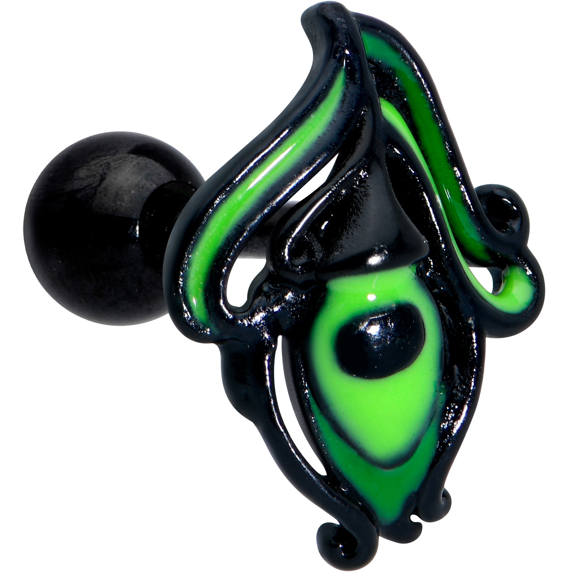 16G 1/4 Black Striking Peacock Feather Cartilage Tragus Earring