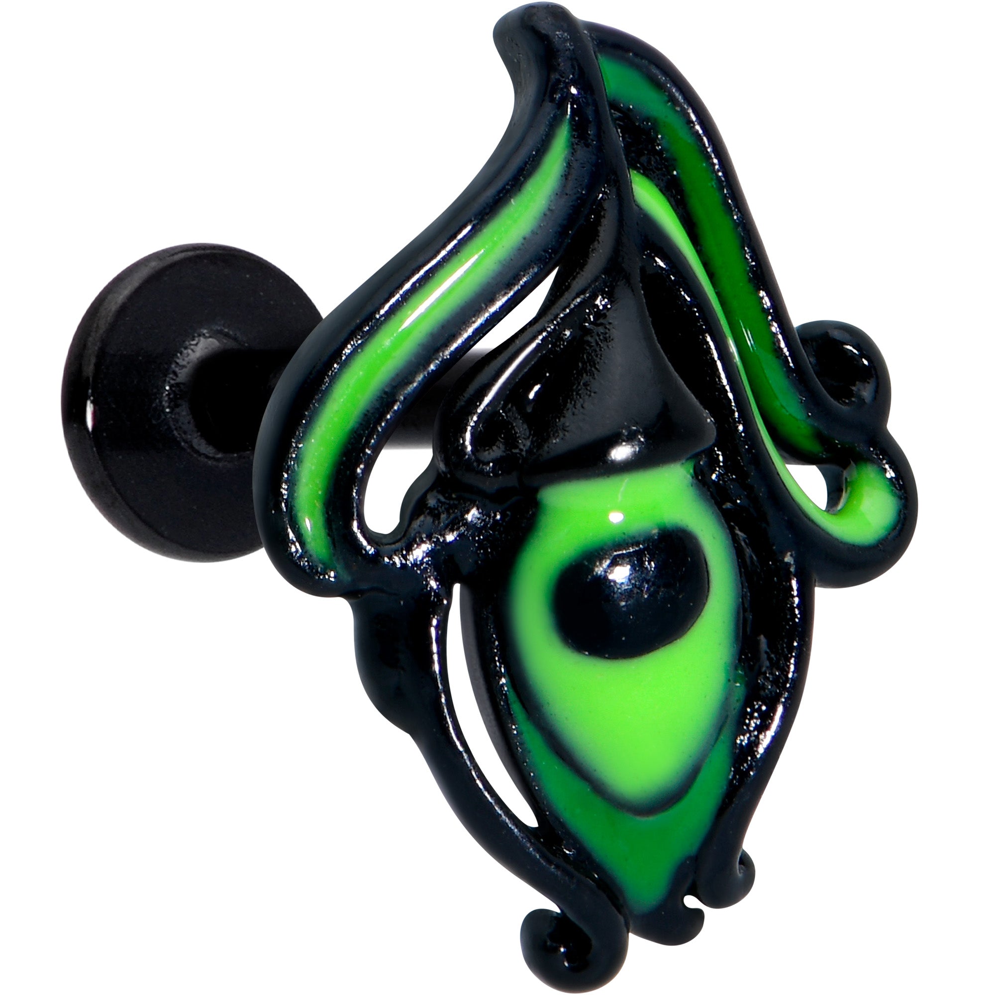 16G 5/16 Black Striking Peacock Feather Labret Monroe Tragus