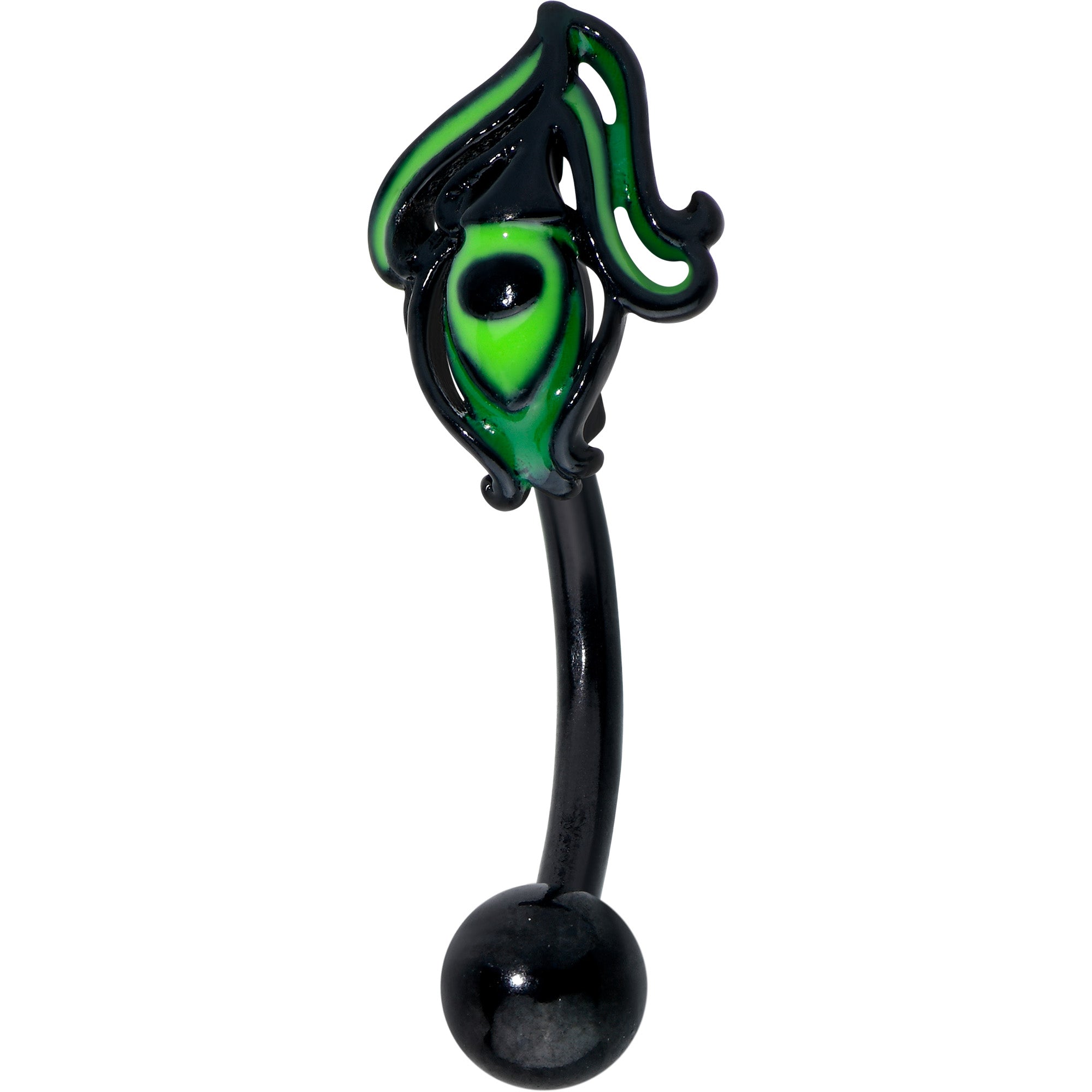 16G 5/16 Black Striking Peacock Feather Curved Eyebrow Ring