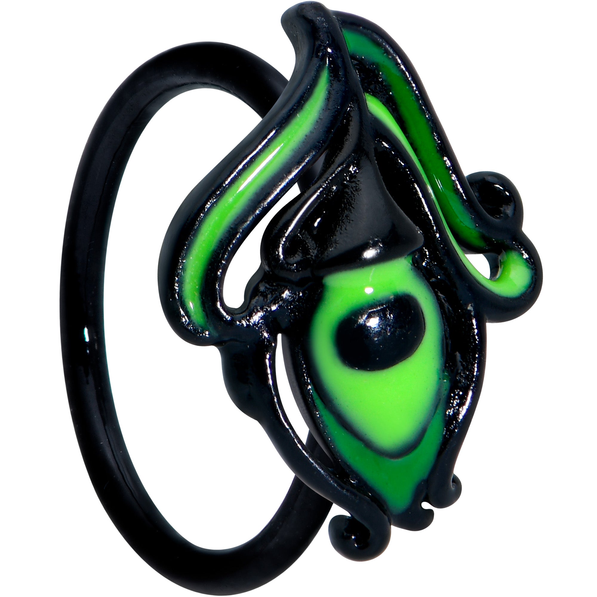 20G 5/16 Black Striking Peacock Feather Nose Hoop