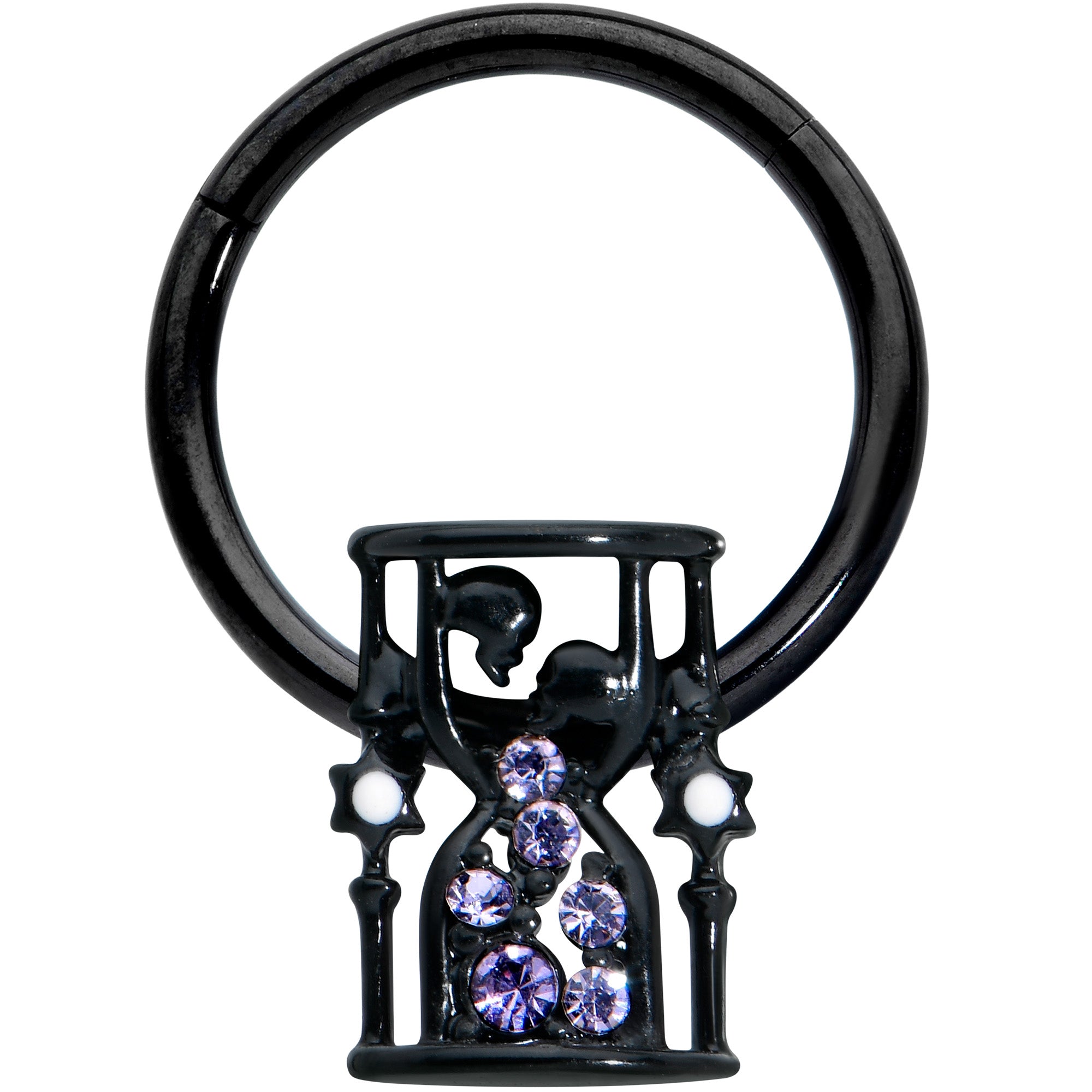 16G 3/8 Purple Gem Black Gothic Hourglass Hinged Segment Ring