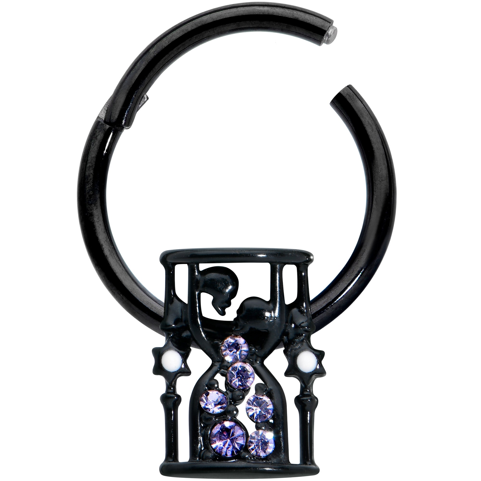 16G 3/8 Purple Gem Black Gothic Hourglass Hinged Segment Ring