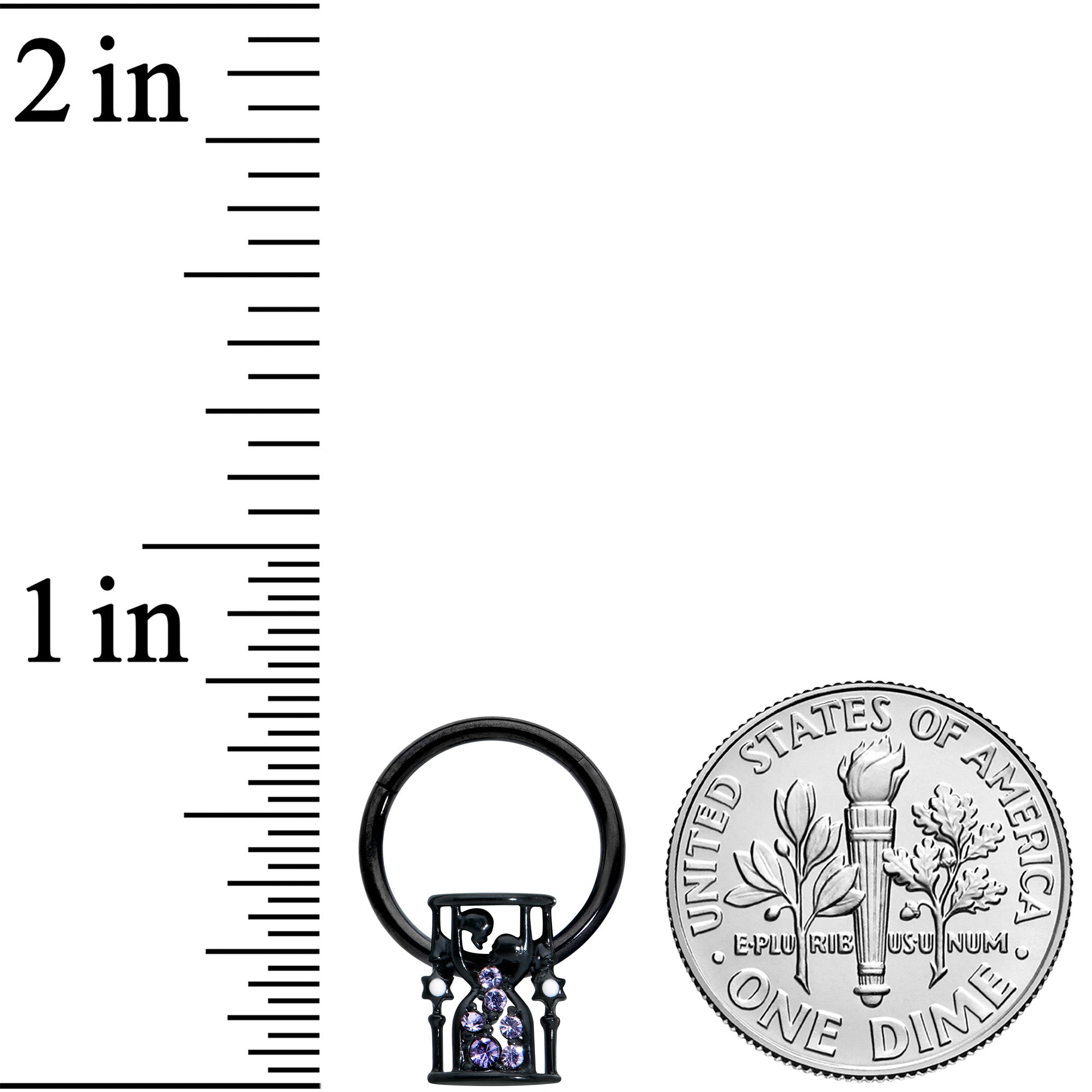 16G 3/8 Purple Gem Black Gothic Hourglass Hinged Segment Ring