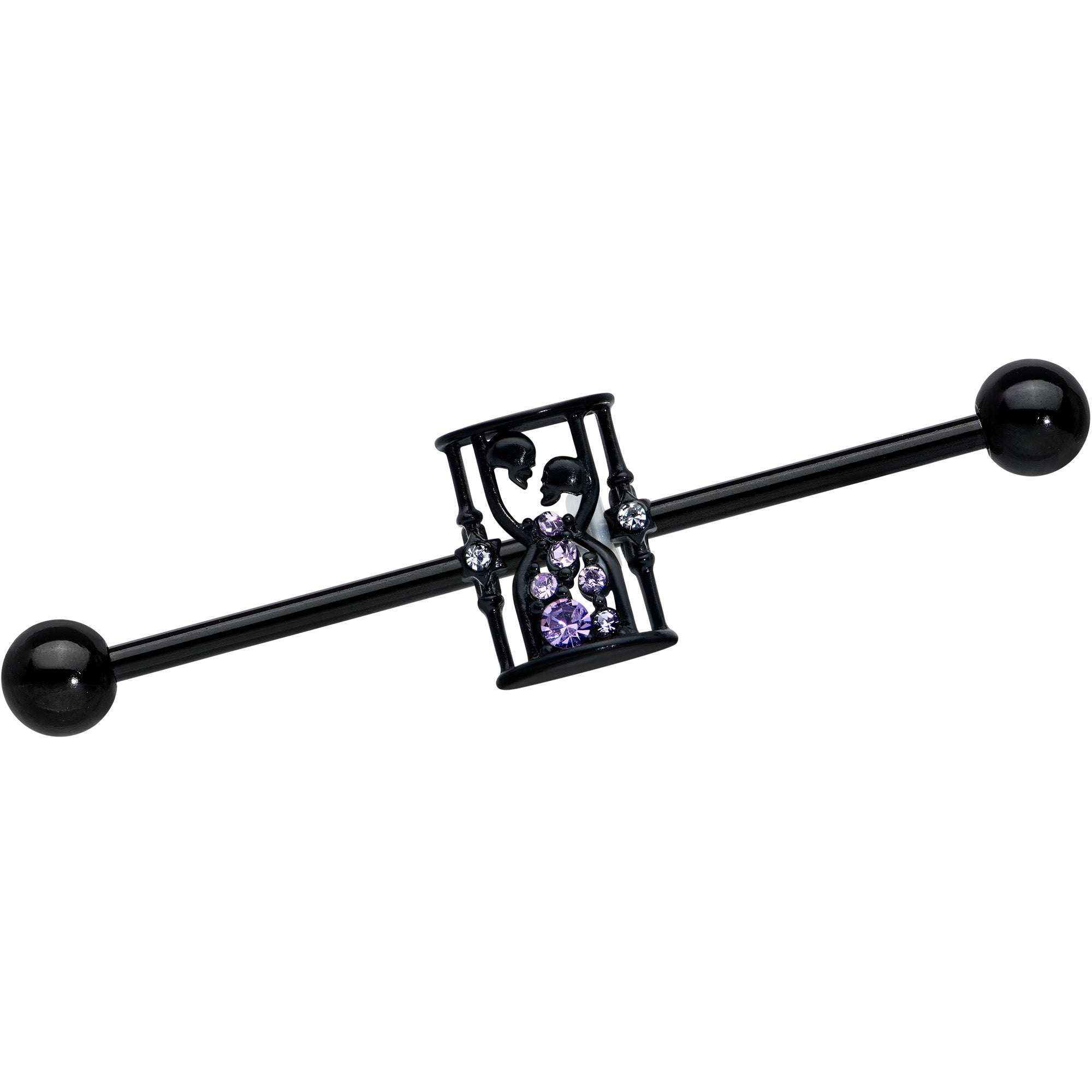 14G Clear Purple Gem Black Goth Hourglass Industrial Barbell 38mm