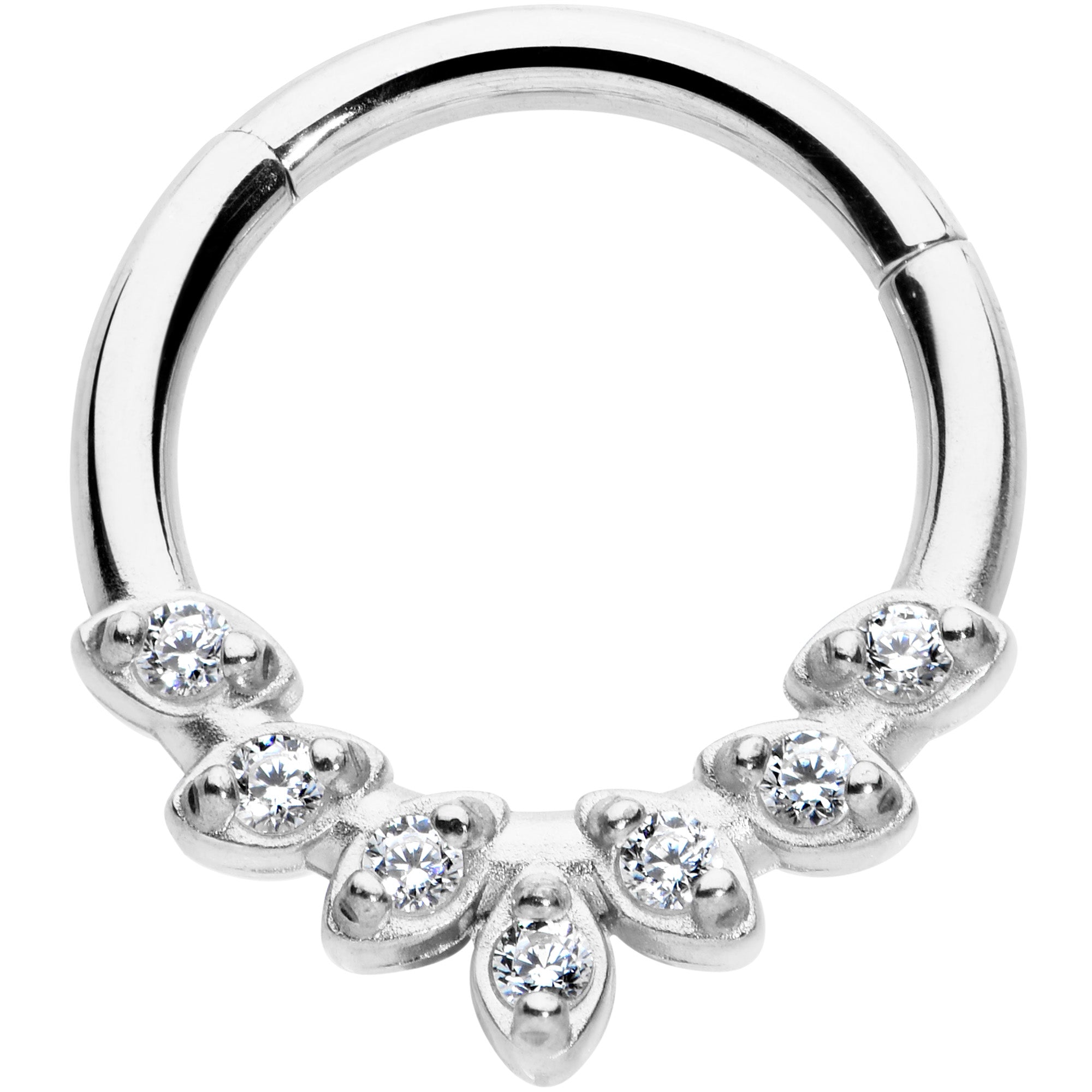 16G 5/16 Clear CZ Gem Seven Leaf Hinged Segment Ring