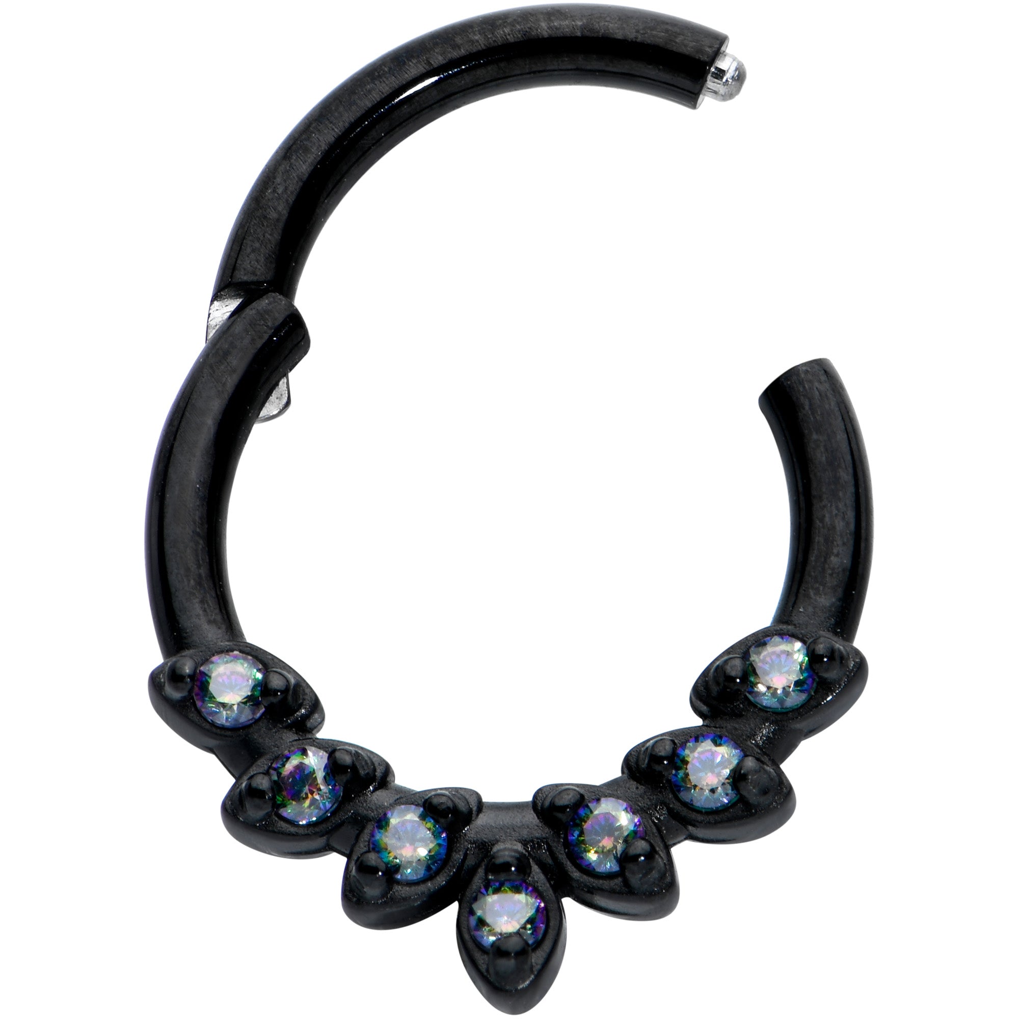 16G 5/16 Vitrail CZ Gem Black Seven Leaf Hinged Segment Ring