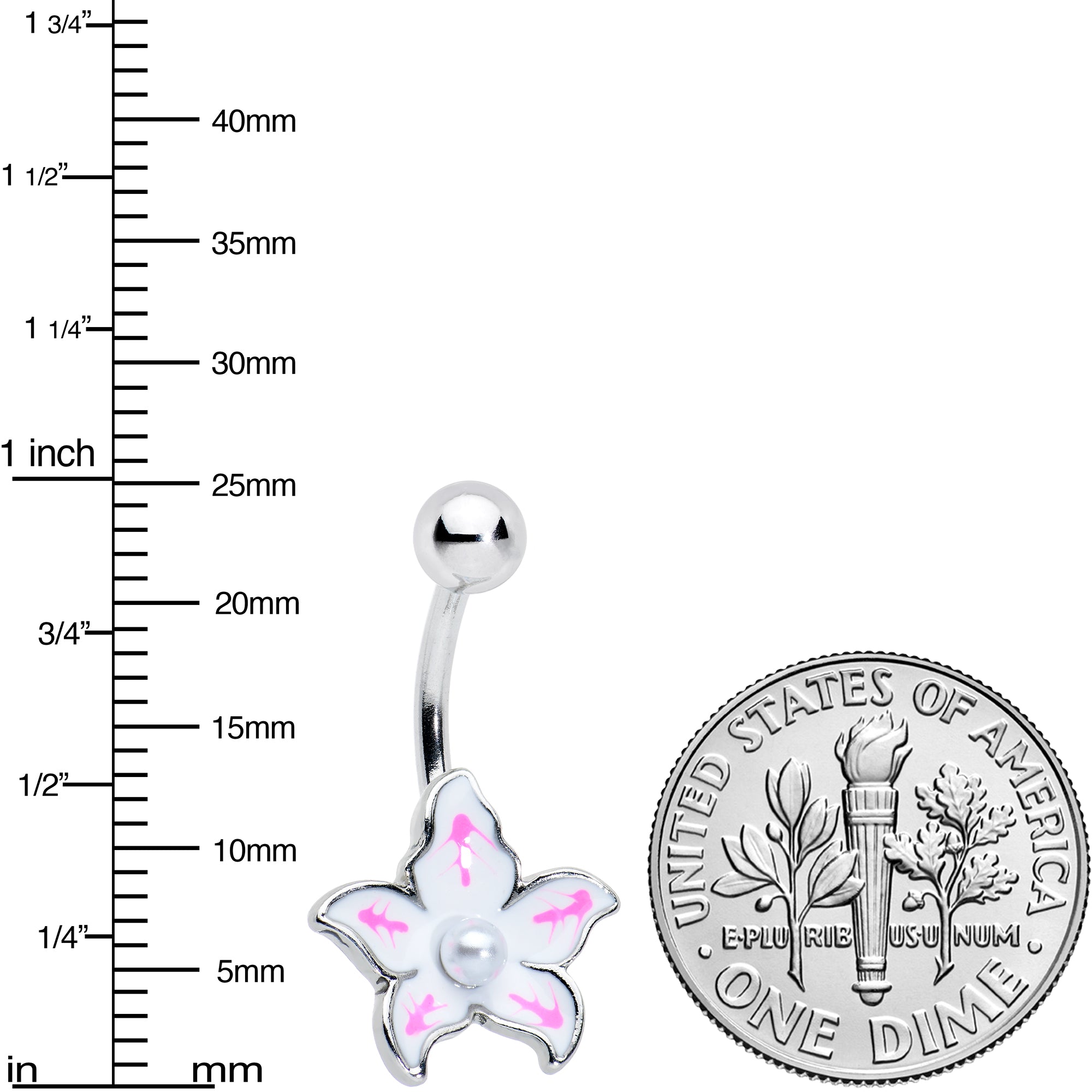 White Pearlescent Center Pink White Flower Belly Ring