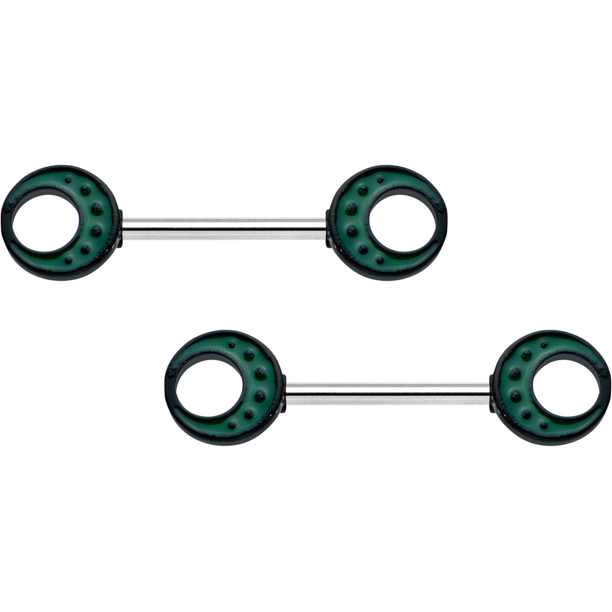 14G 9/16 Deep Green Moon Glow in the Dark Barbell Nipple Ring Set