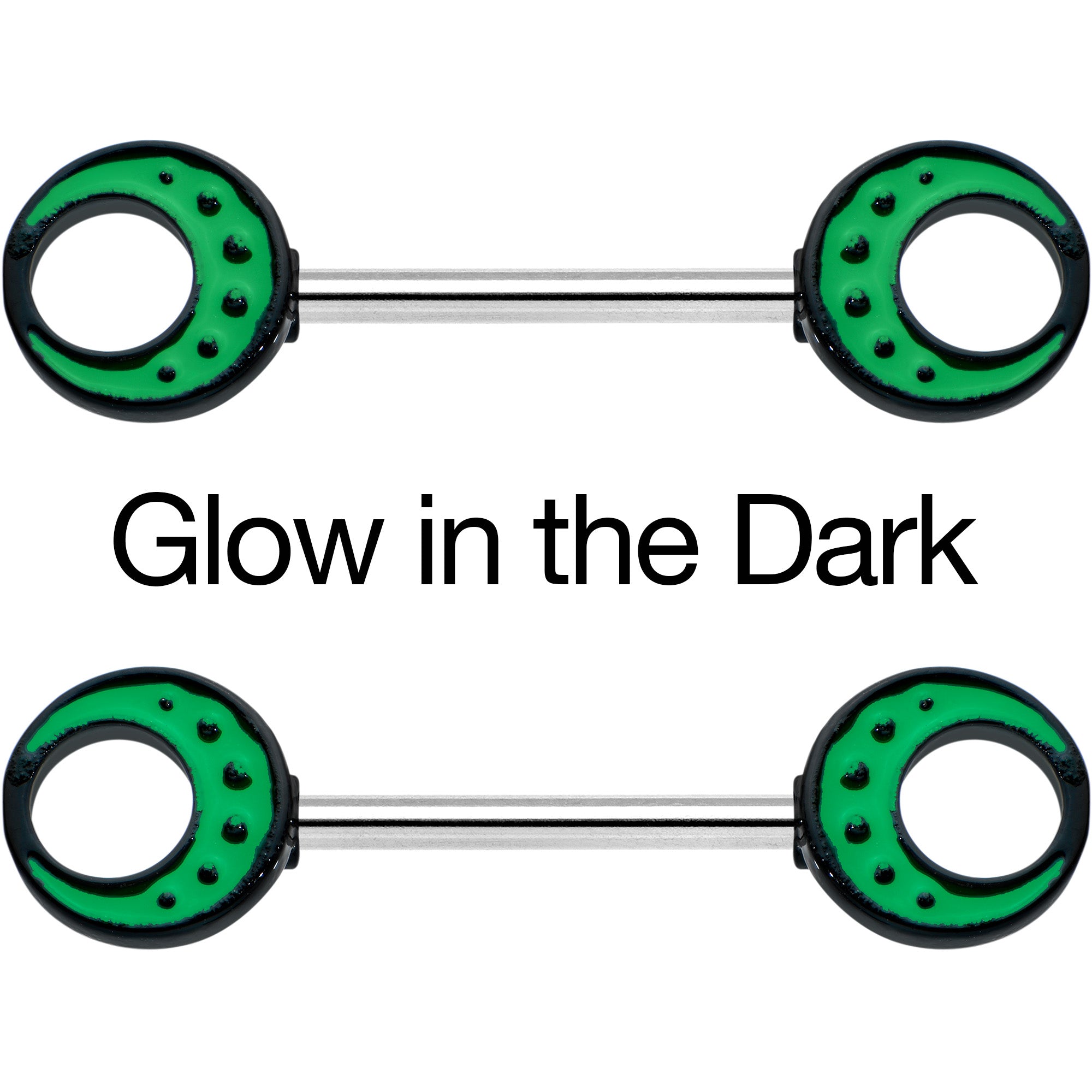 14G 9/16 Deep Green Moon Glow in the Dark Barbell Nipple Ring Set