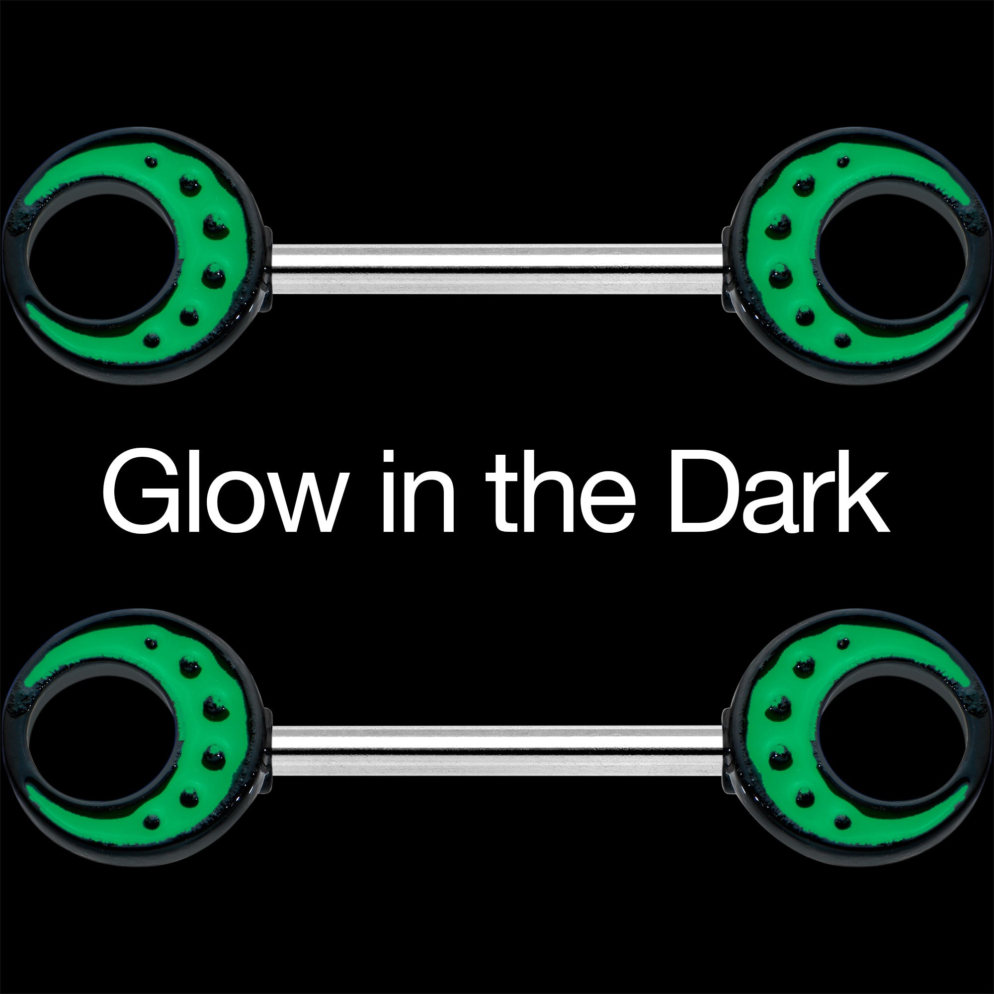 14G 9/16 Deep Green Moon Glow in the Dark Barbell Nipple Ring Set