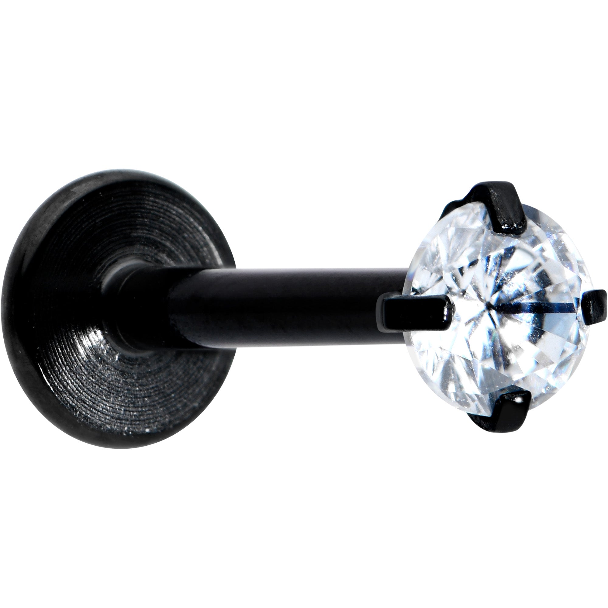 16G 5/16 Clear Gem Black Round End Internally Threaded Labret Tragus