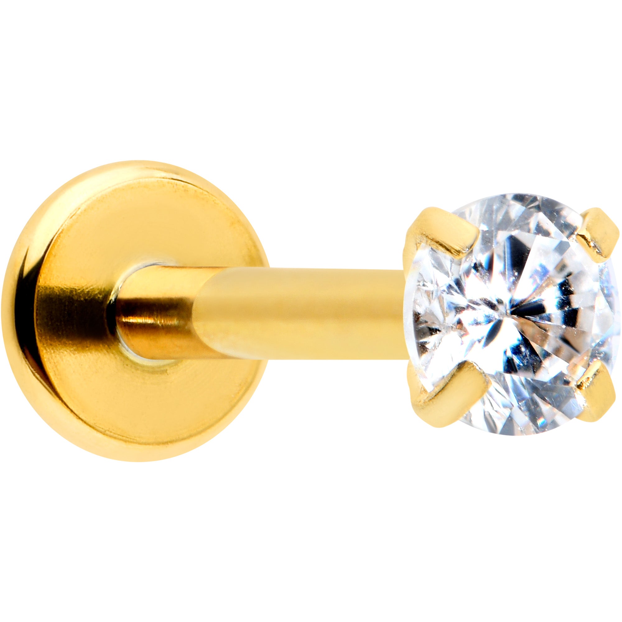 16G 5/16 Clear Gem Gold Tone Round Internal Thread Labret Tragus