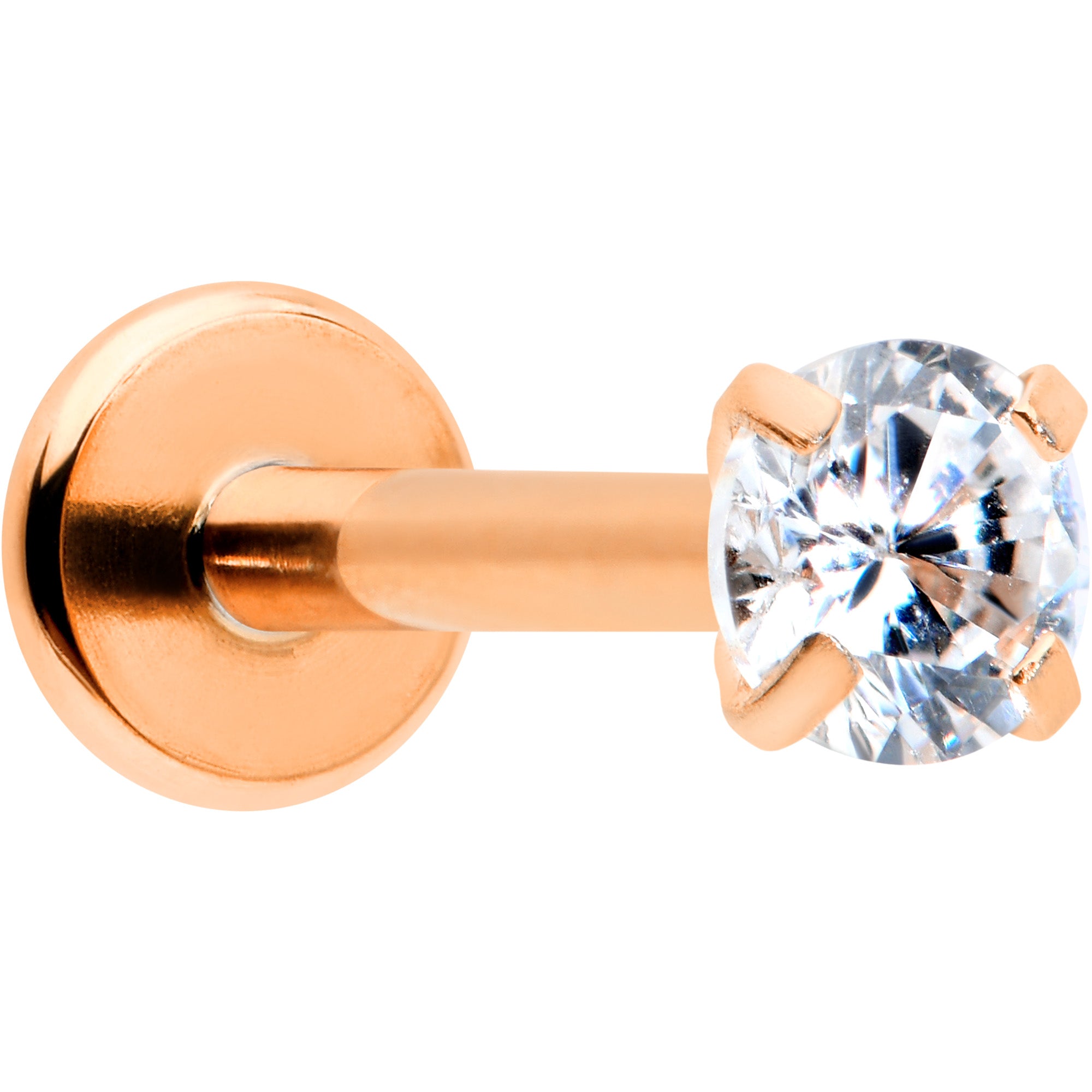 16G 5/16 Clear Gem Rosy Tone Round Internal Thread Labret Tragus