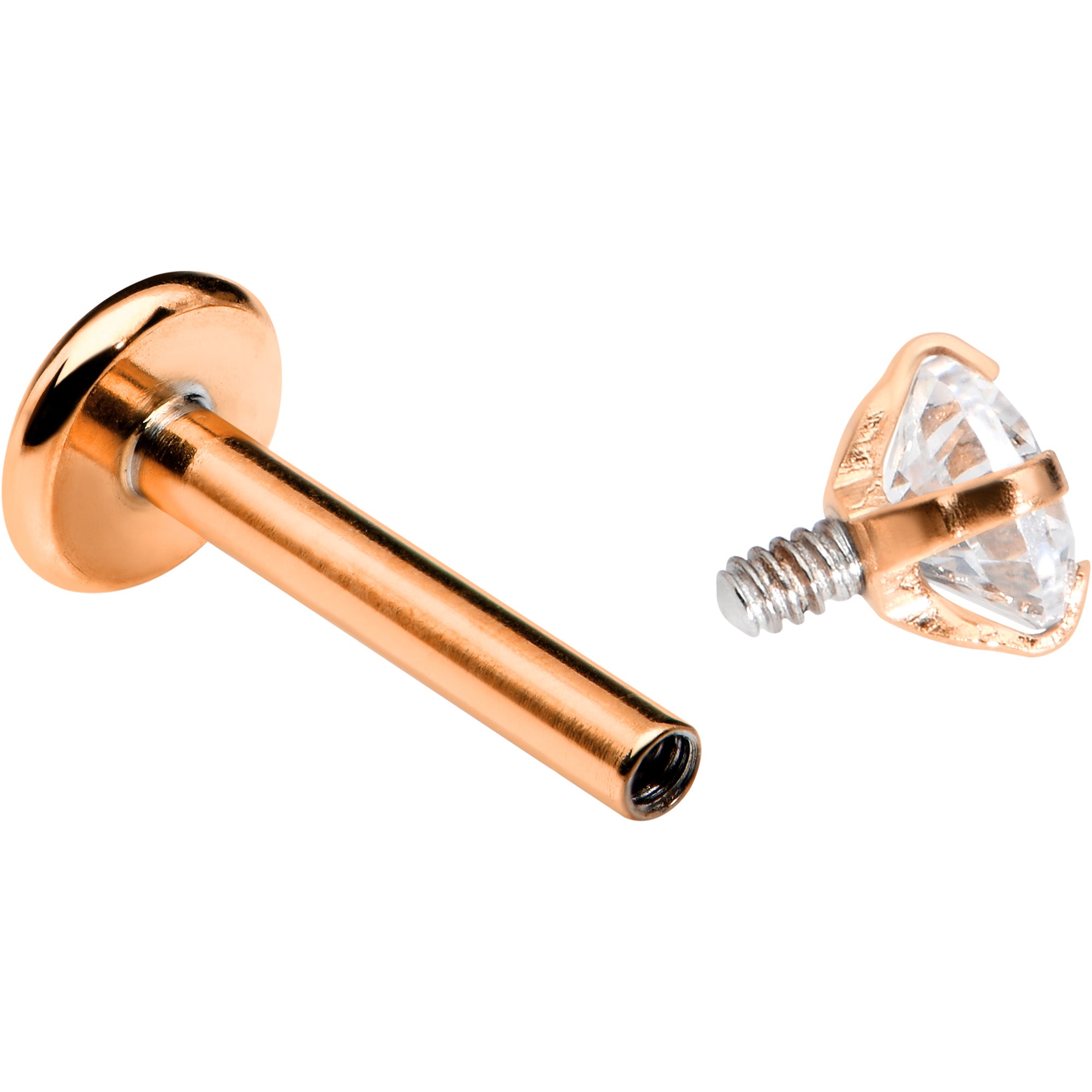 16G 5/16 Clear Gem Rosy Tone Round Internal Thread Labret Tragus