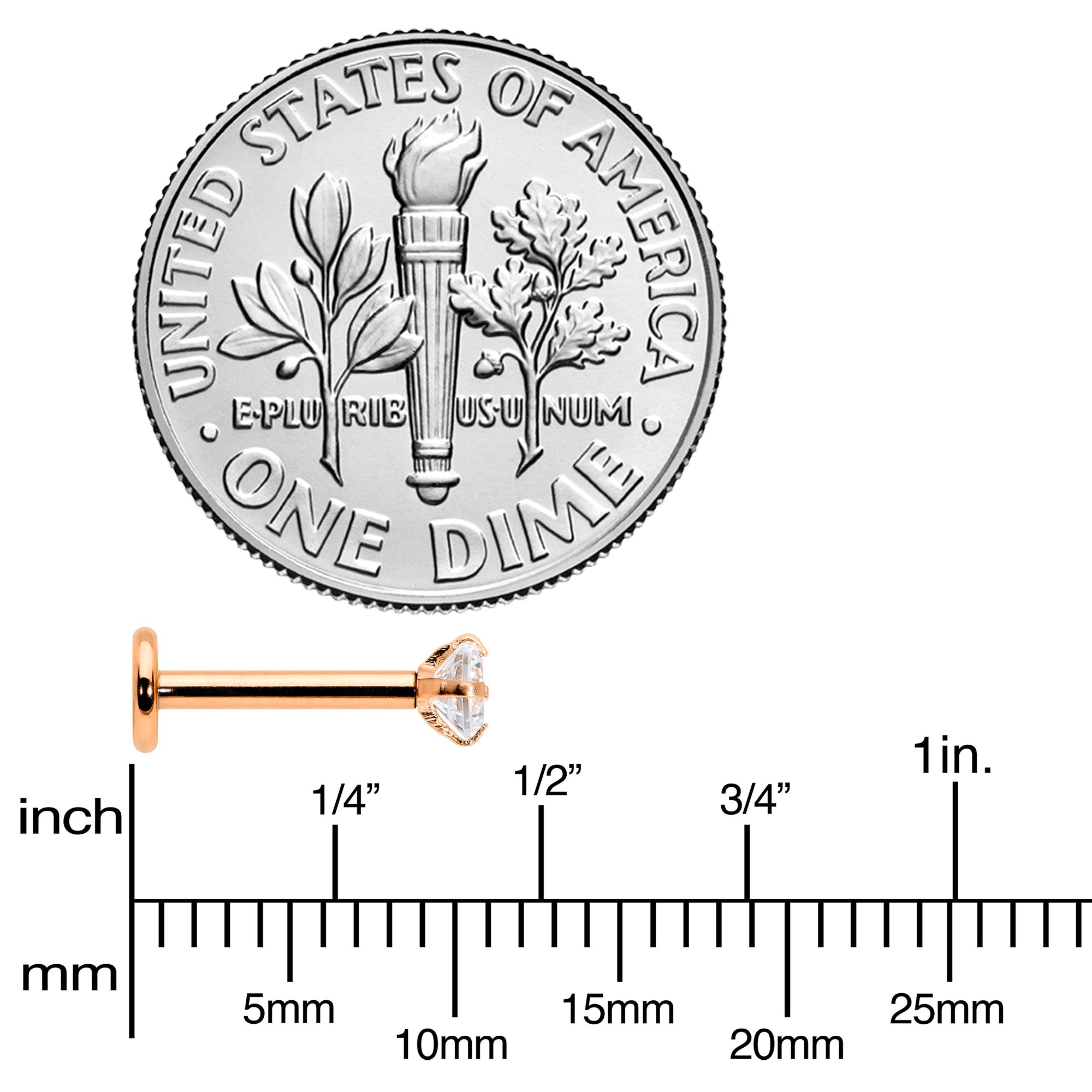 16G 5/16 Clear Gem Rosy Tone Round Internal Thread Labret Tragus