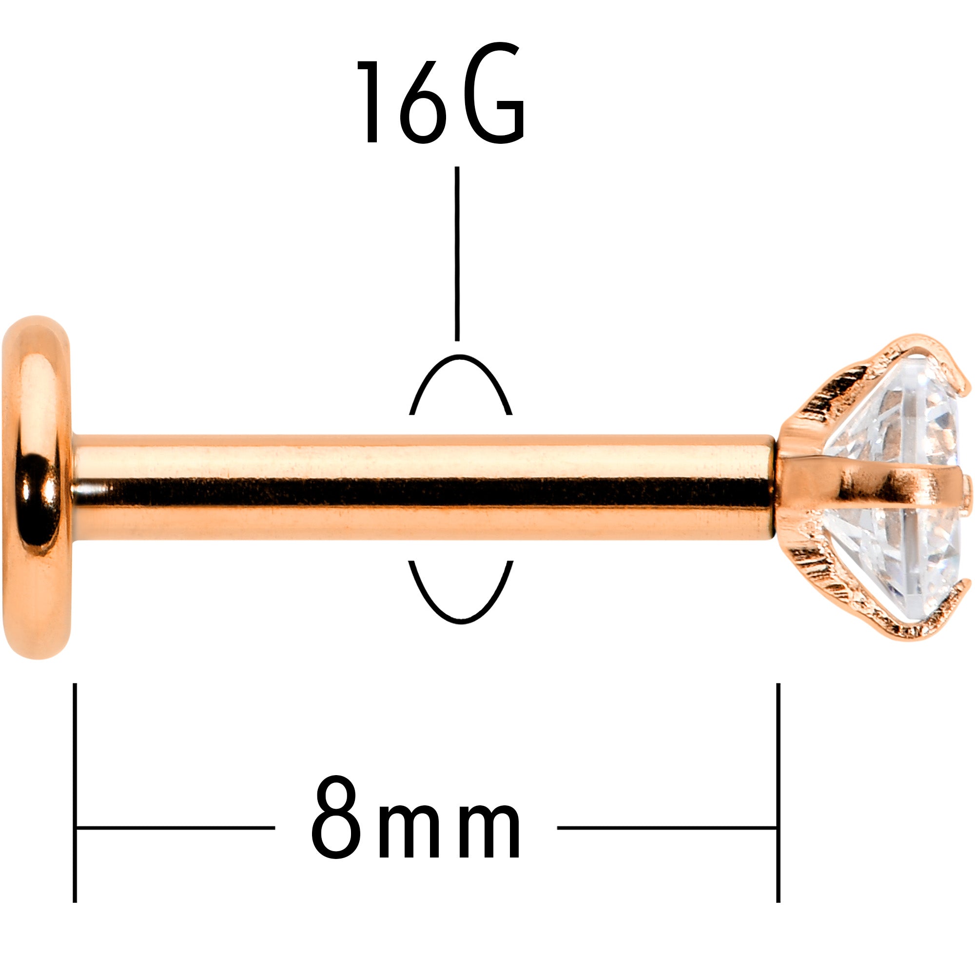 16G 5/16 Clear Gem Rosy Tone Round Internal Thread Labret Tragus