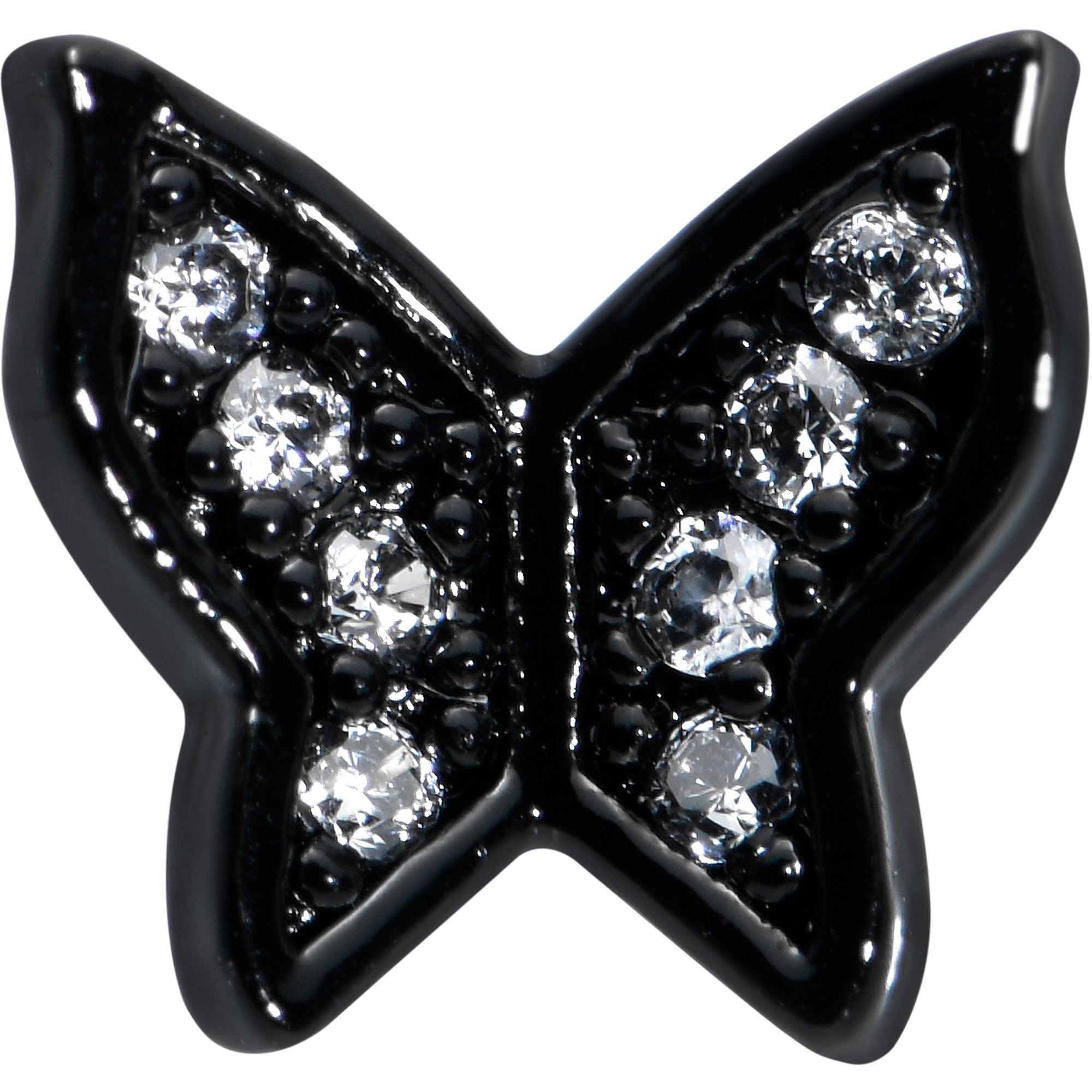 16G 5/16 Clear Gem Black Butterfly Internal Thread Labret Tragus