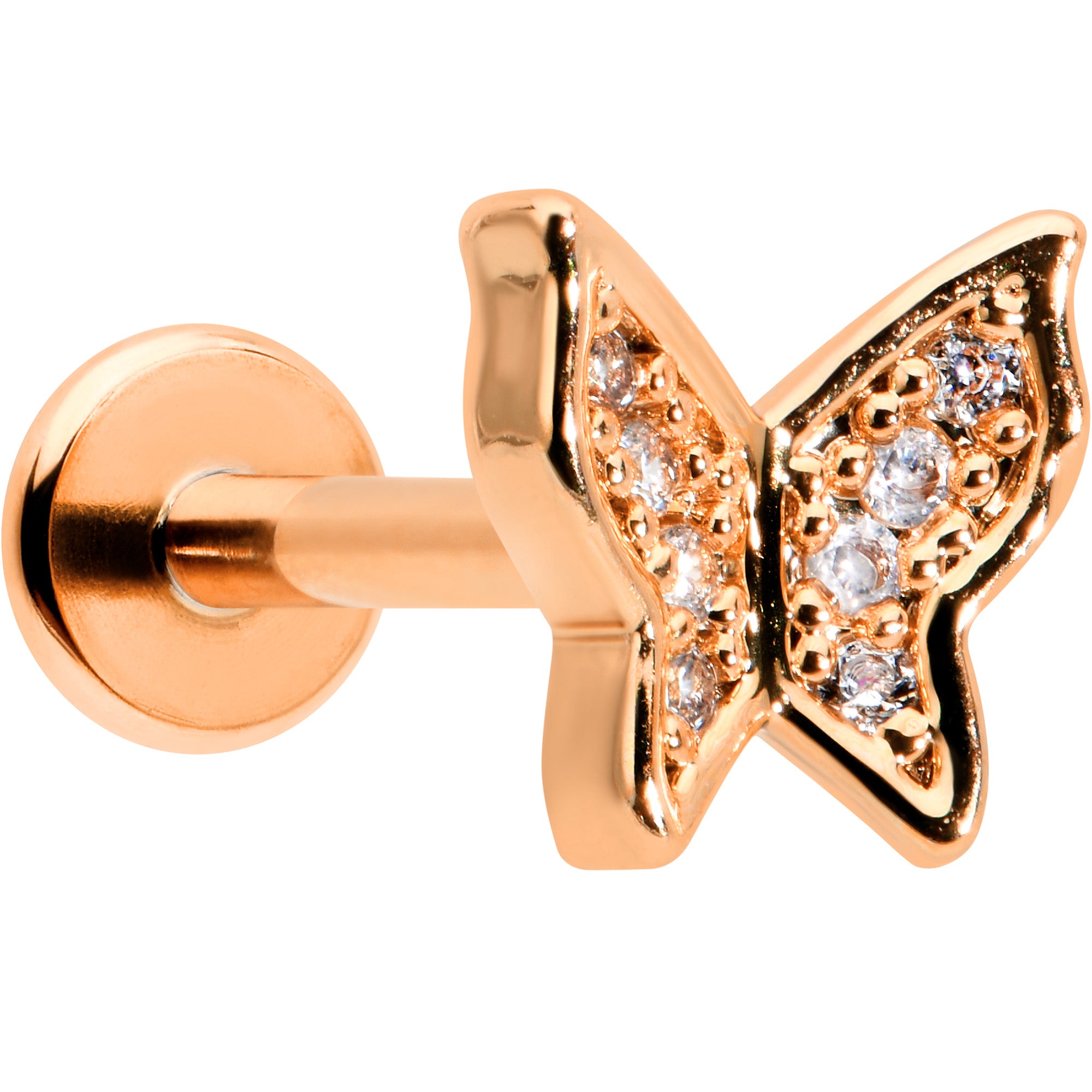 16G 5/16 Clear Gem Rosy Tone Butterfly Internally Threaded Labret