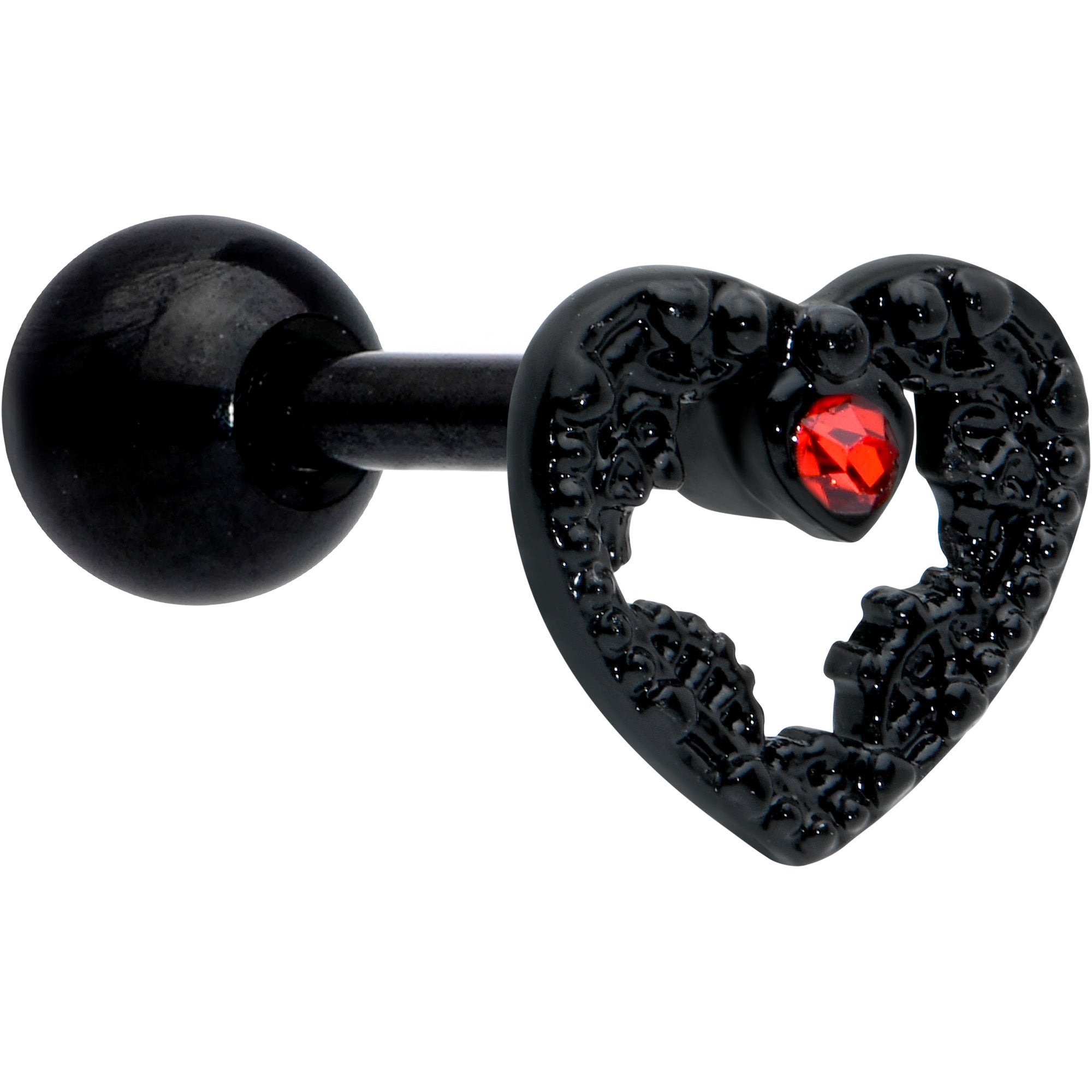 16G 1/4 Red Gem Black Steampunk Skull Cartilage Tragus Earring