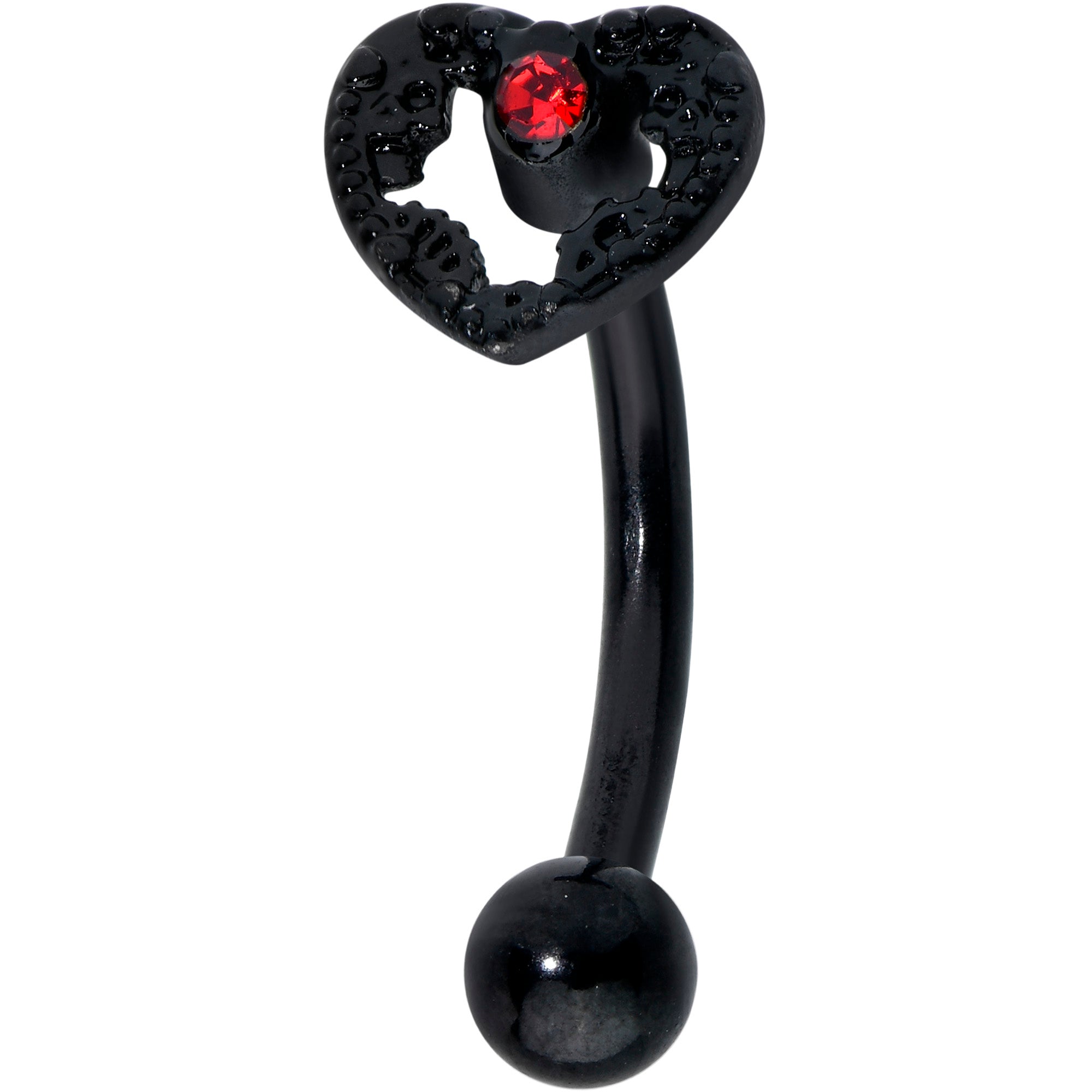 16G 5/16 Red Gem Black Steampunk Skeleton Curved Eyebrow Ring