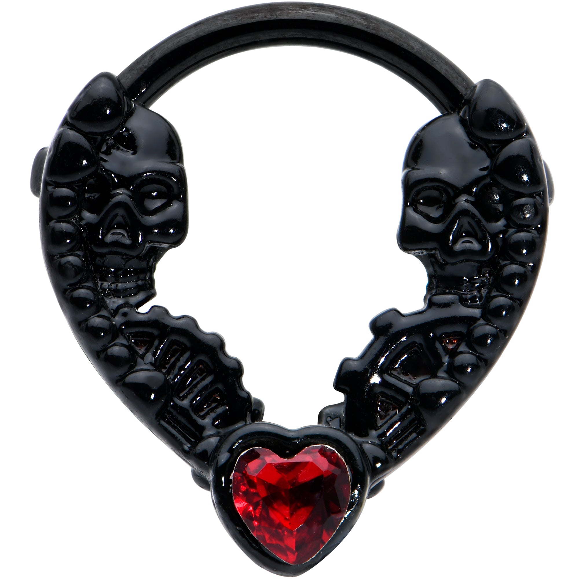 16G 3/8 Red Gem Black Steampunk Skeleton Heart Cartilage Clicker