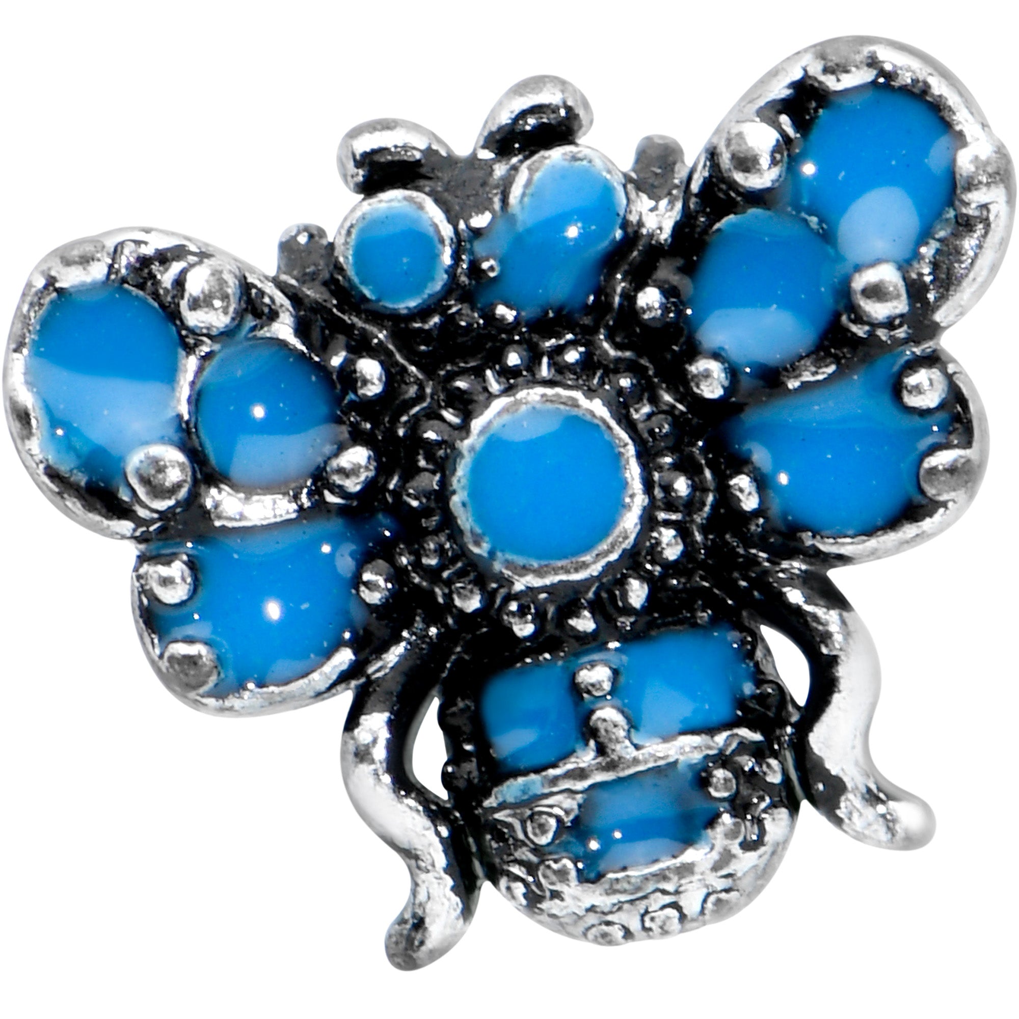 16G 1/4 Textured Blue Butterfly Cartilage Tragus Earring