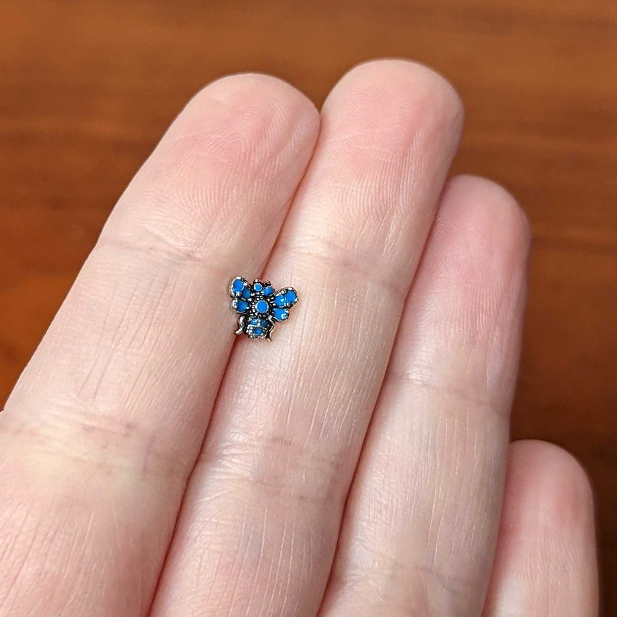 16G 1/4 Textured Blue Butterfly Cartilage Tragus Earring