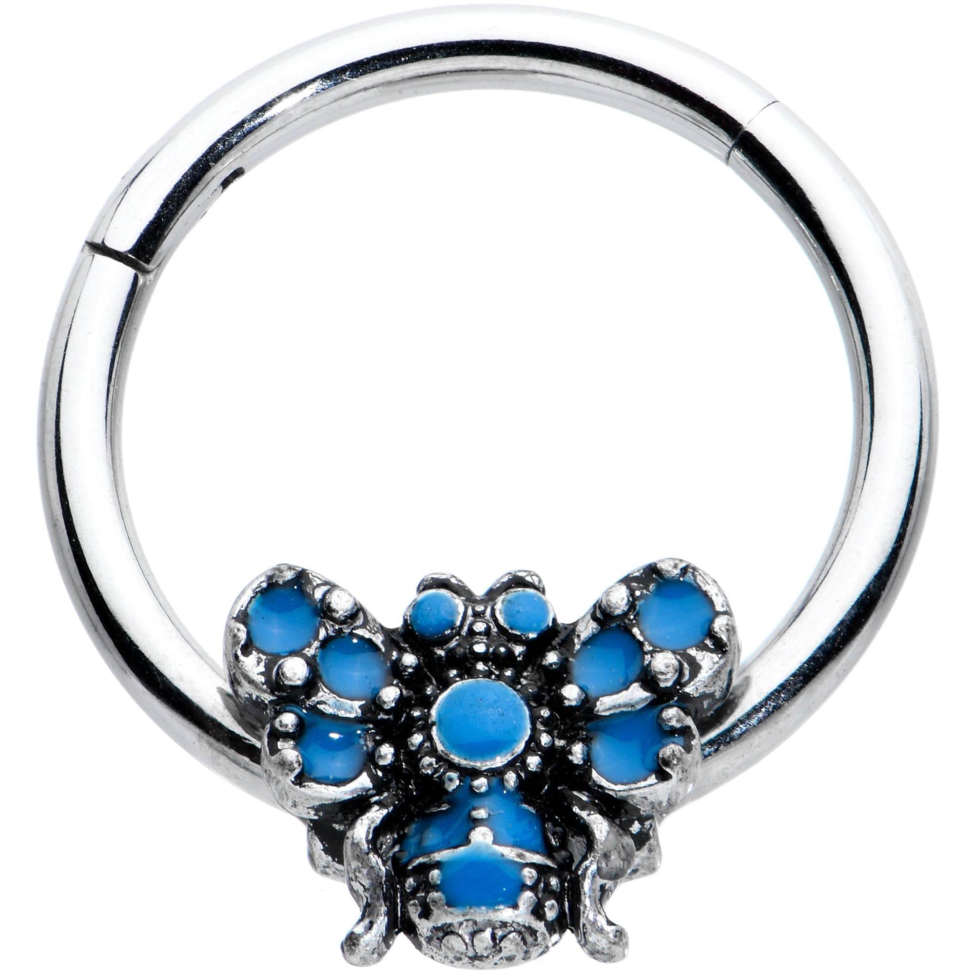 16G 3/8 Blue Textured Butterfly Hinged Segment Ring