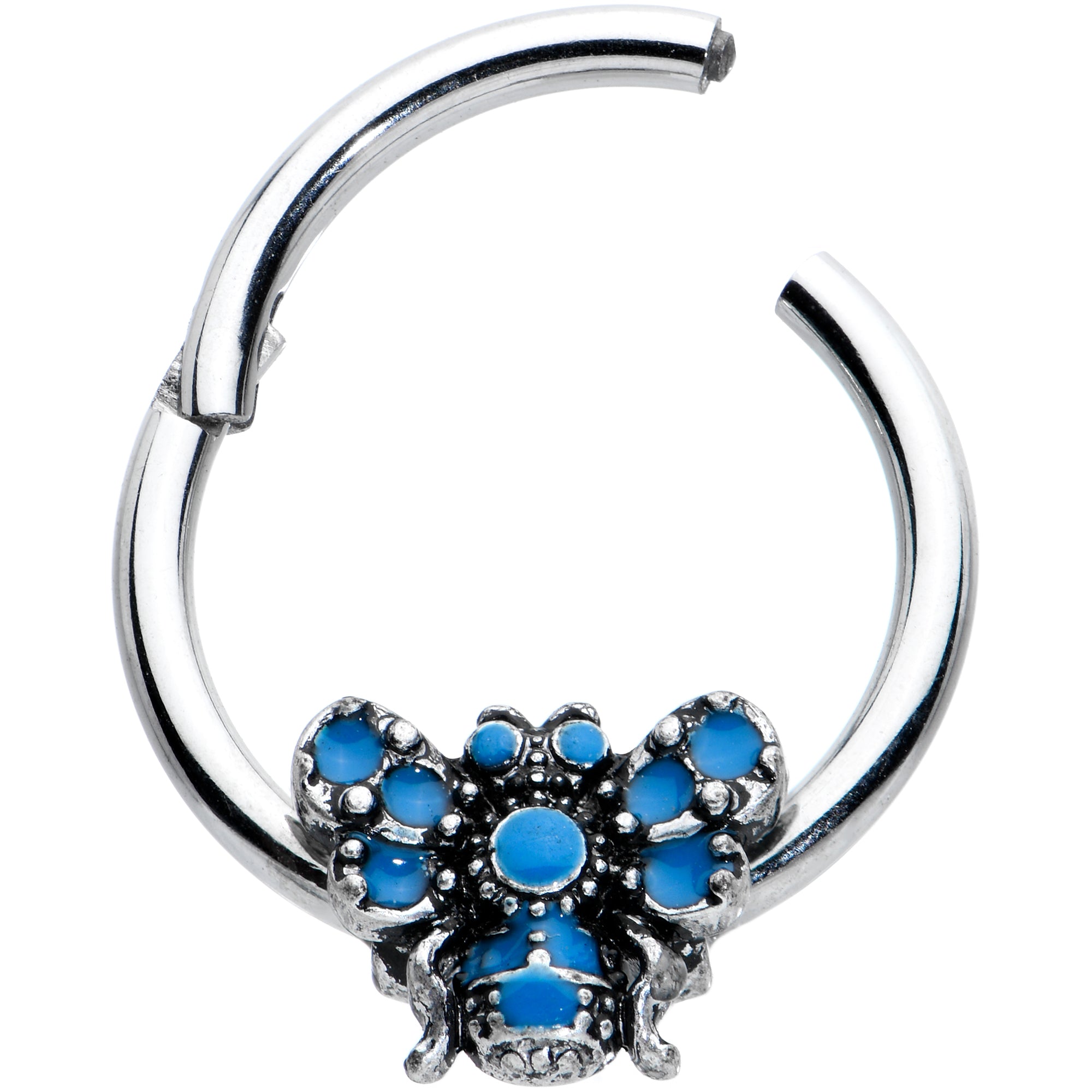 16G 3/8 Blue Textured Butterfly Hinged Segment Ring