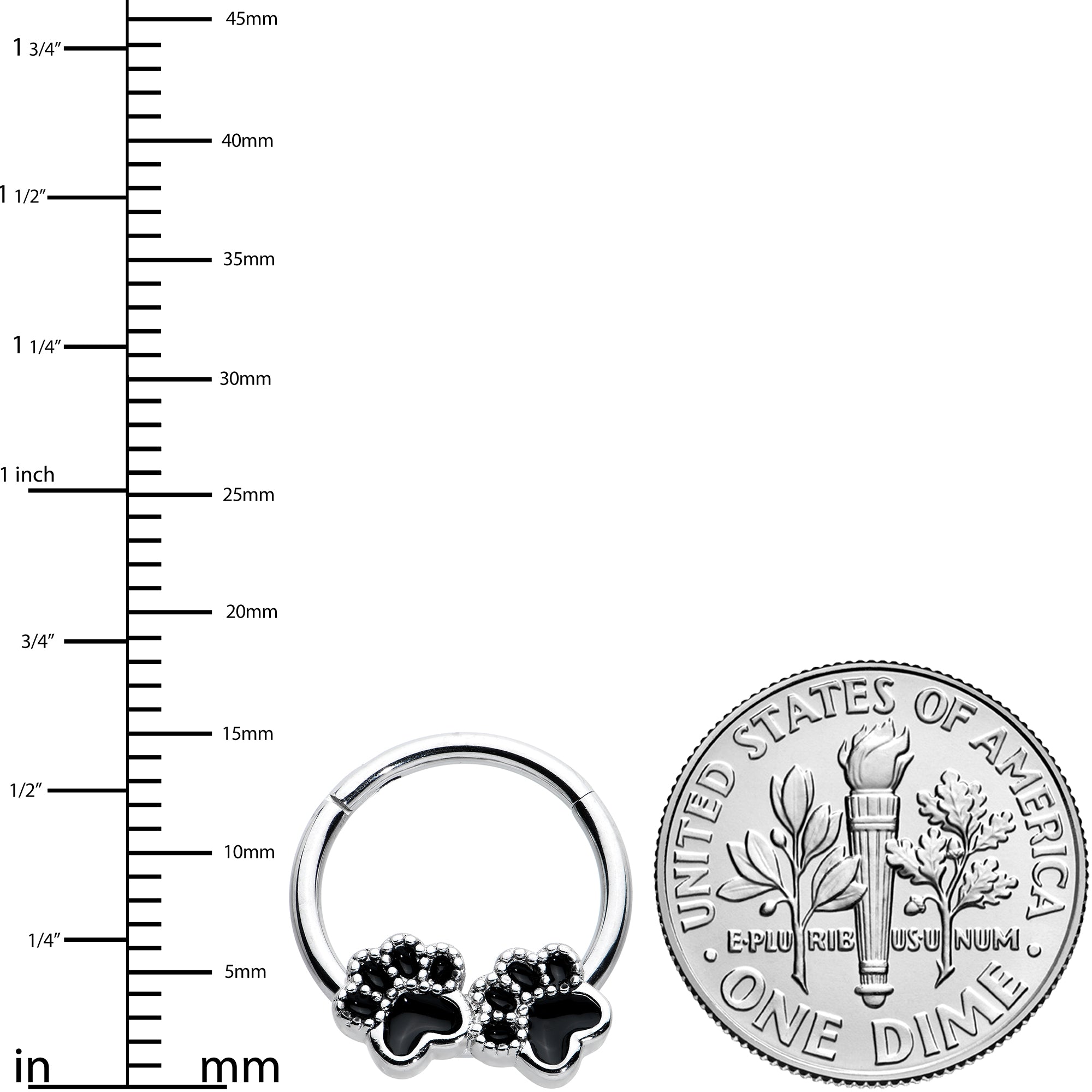 16G 3/8 Textured Black Paw Prints Hinged Segment Ring