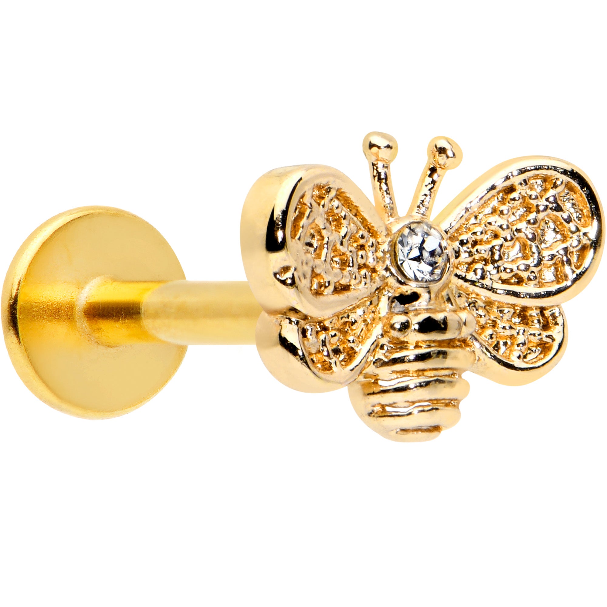 16G 5/16 Clear Gem Gold Tone Beauty Bee Labret Monroe Tragus