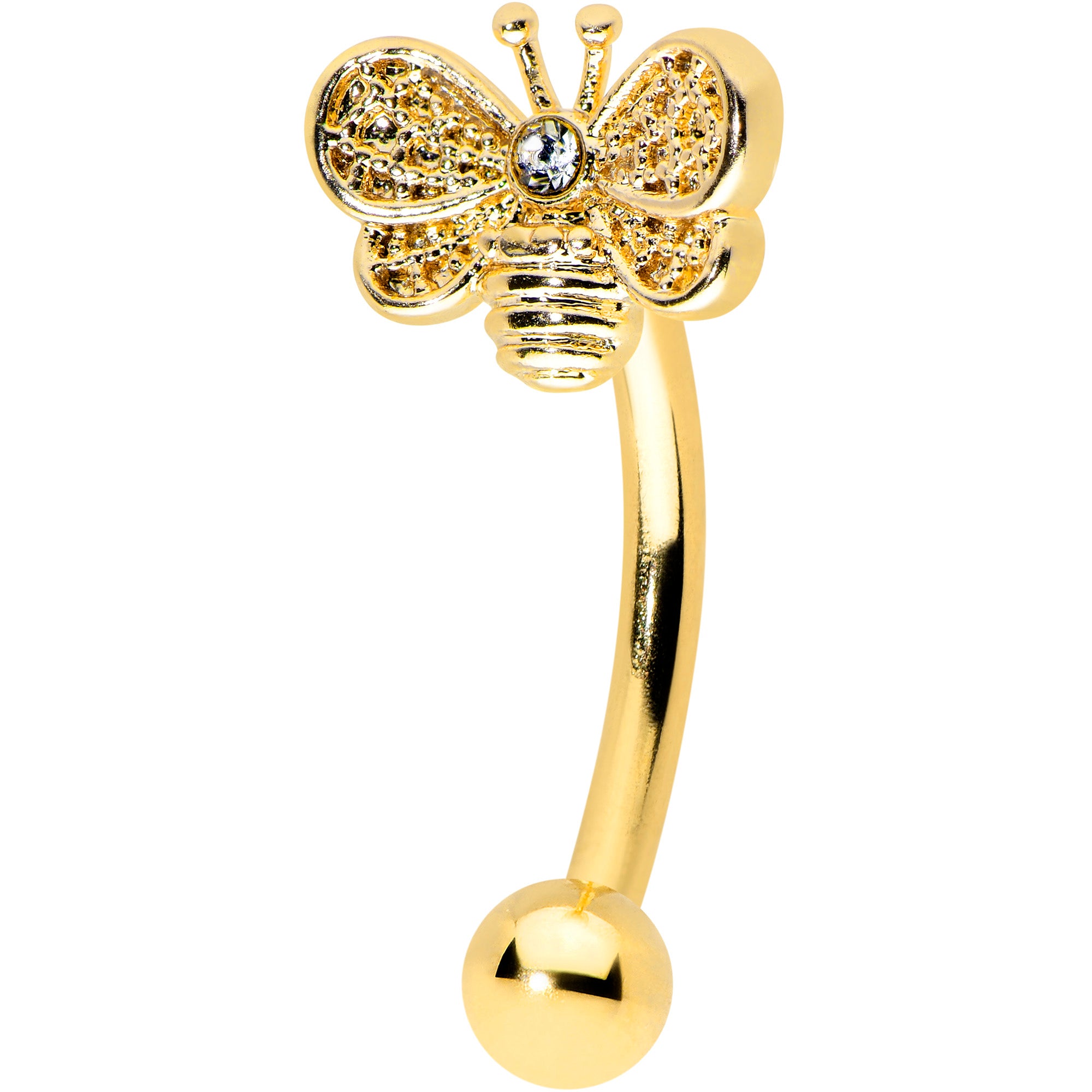 16G 5/16 Clear Gem Gold Tone Beauty Bee Curved Eyebrow Ring