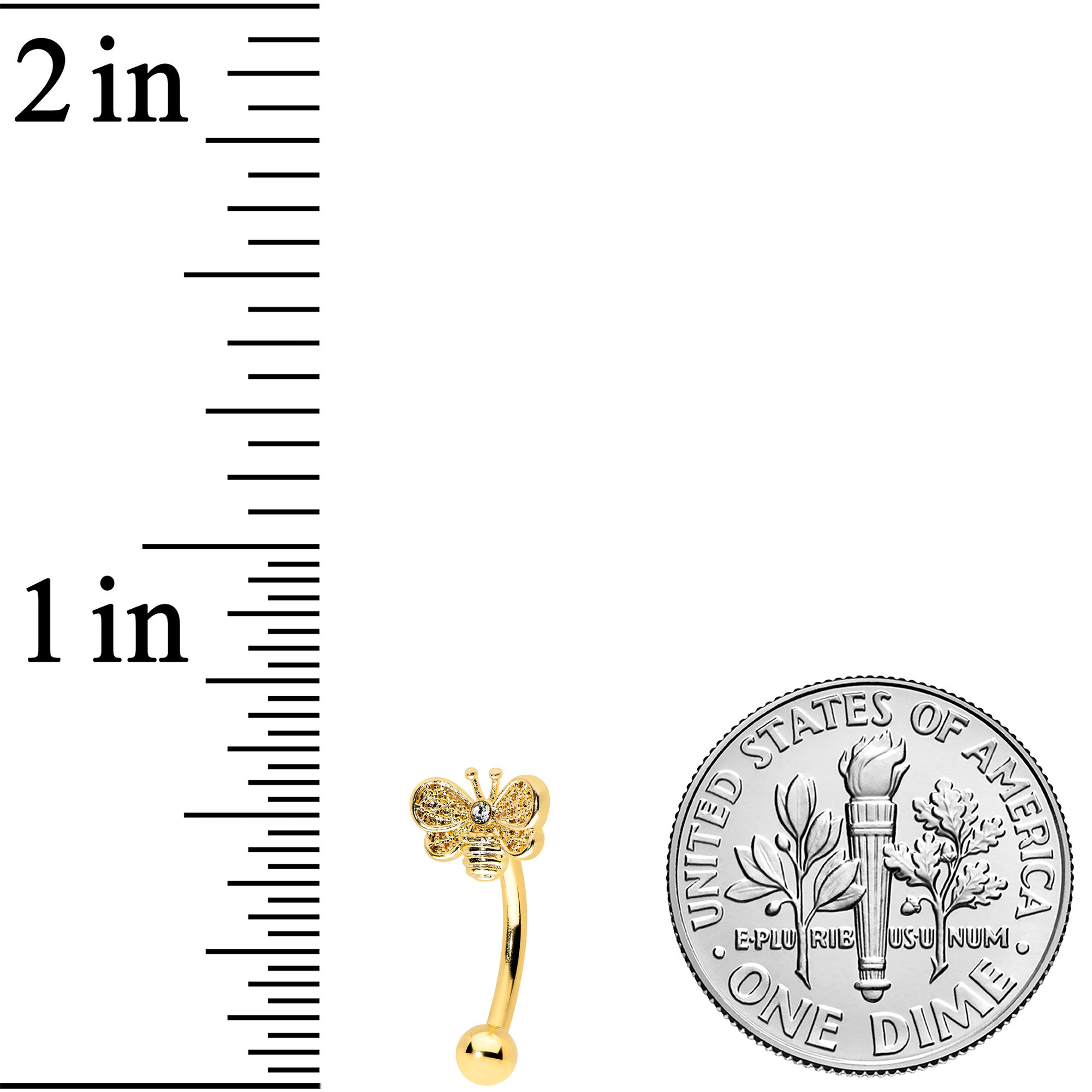 16G 5/16 Clear Gem Gold Tone Beauty Bee Curved Eyebrow Ring