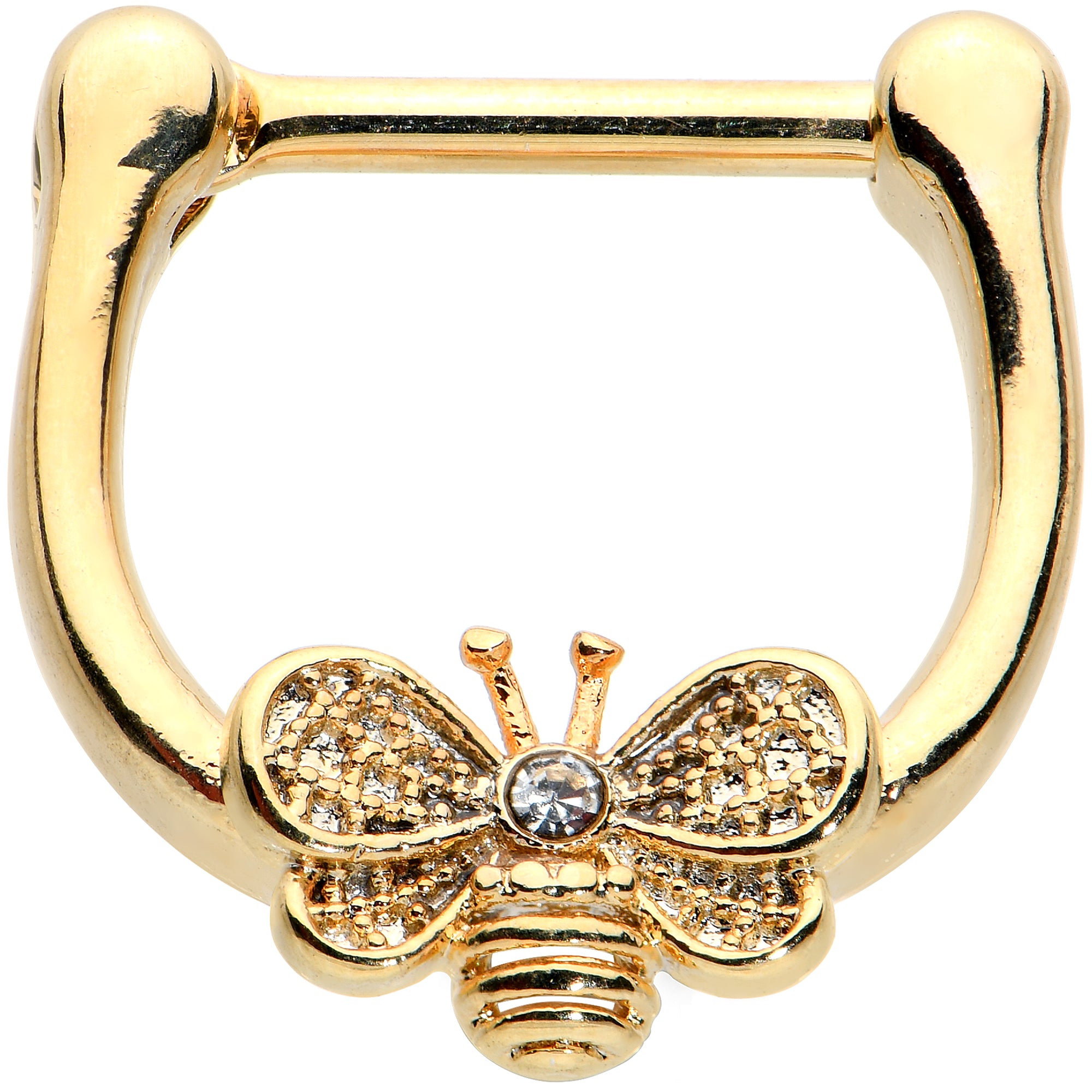 16G 5/16 Clear Gem Gold Tone Beauty Bee Cartilage Clicker