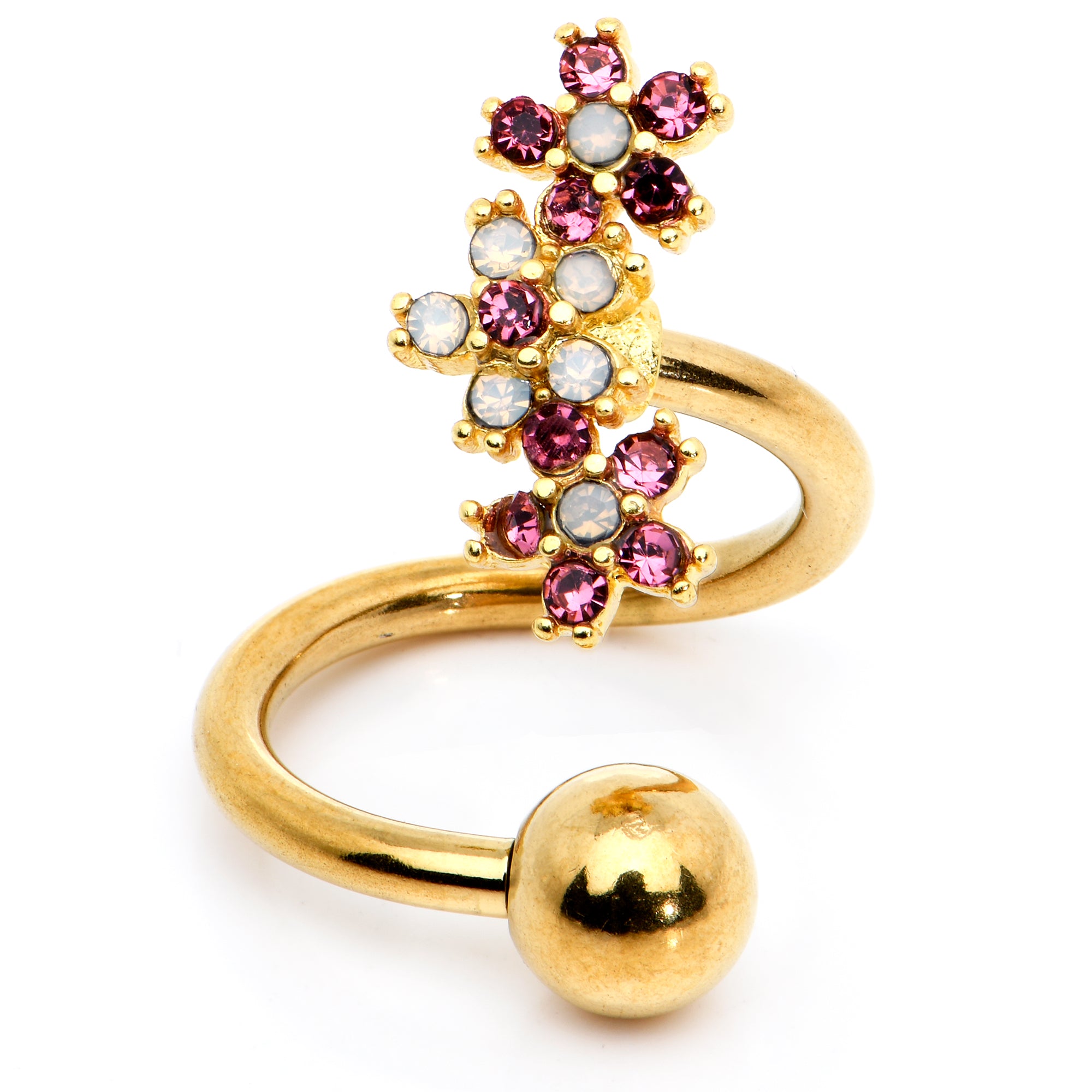 White Faux Opal Gold Tone Bunch Flowers Spiral Twister Belly Ring