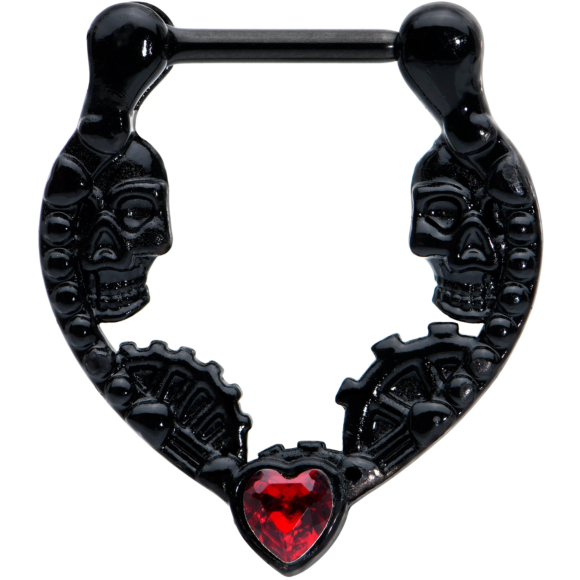 16G 5/16 Red Gem Black Steampunk Skeleton Heart Cartilage Clicker